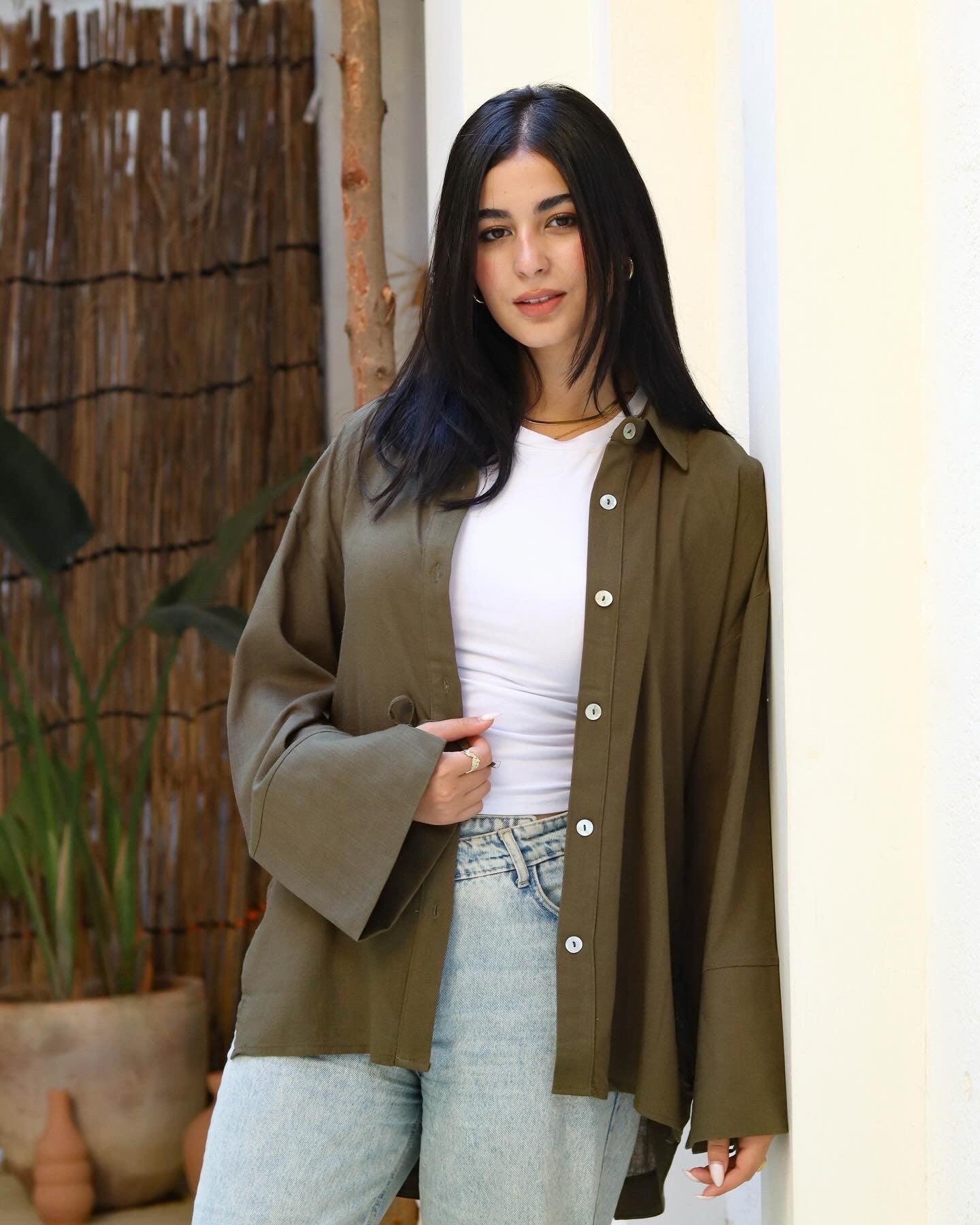 Serenity Tie Shirt In Olive Green