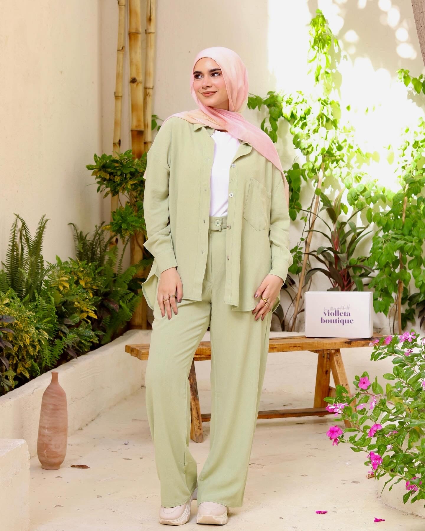 Cotton Linen Set In Mint Green