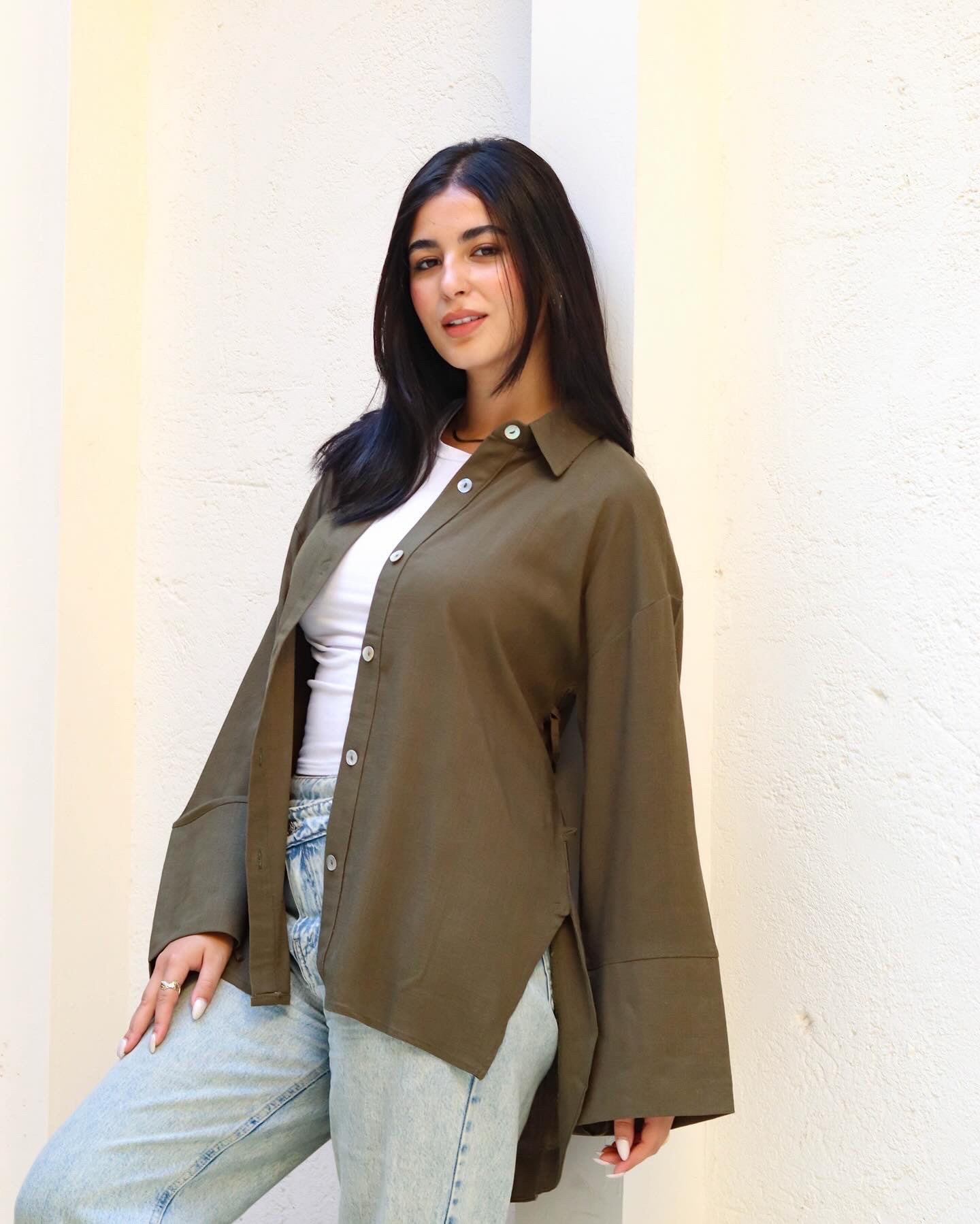 Serenity Tie Shirt In Olive Green