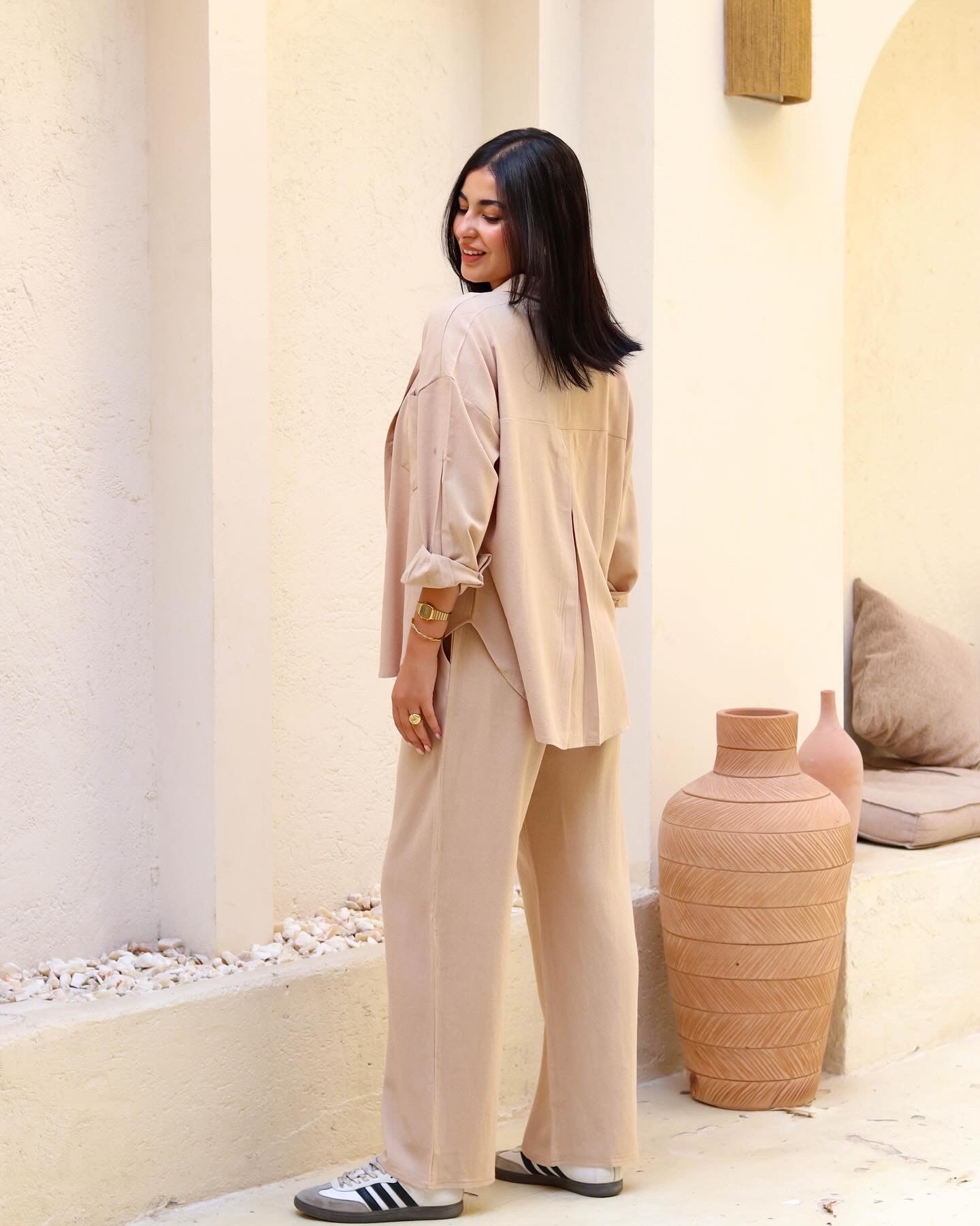 Cotton Linen Set In Dark Beige