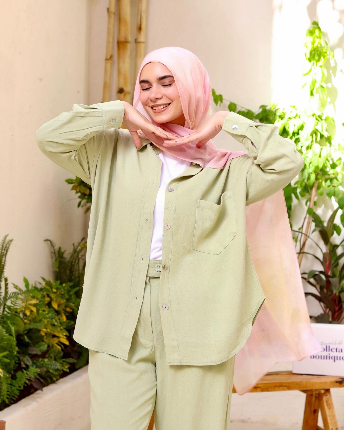 Cotton Linen Set In Mint Green