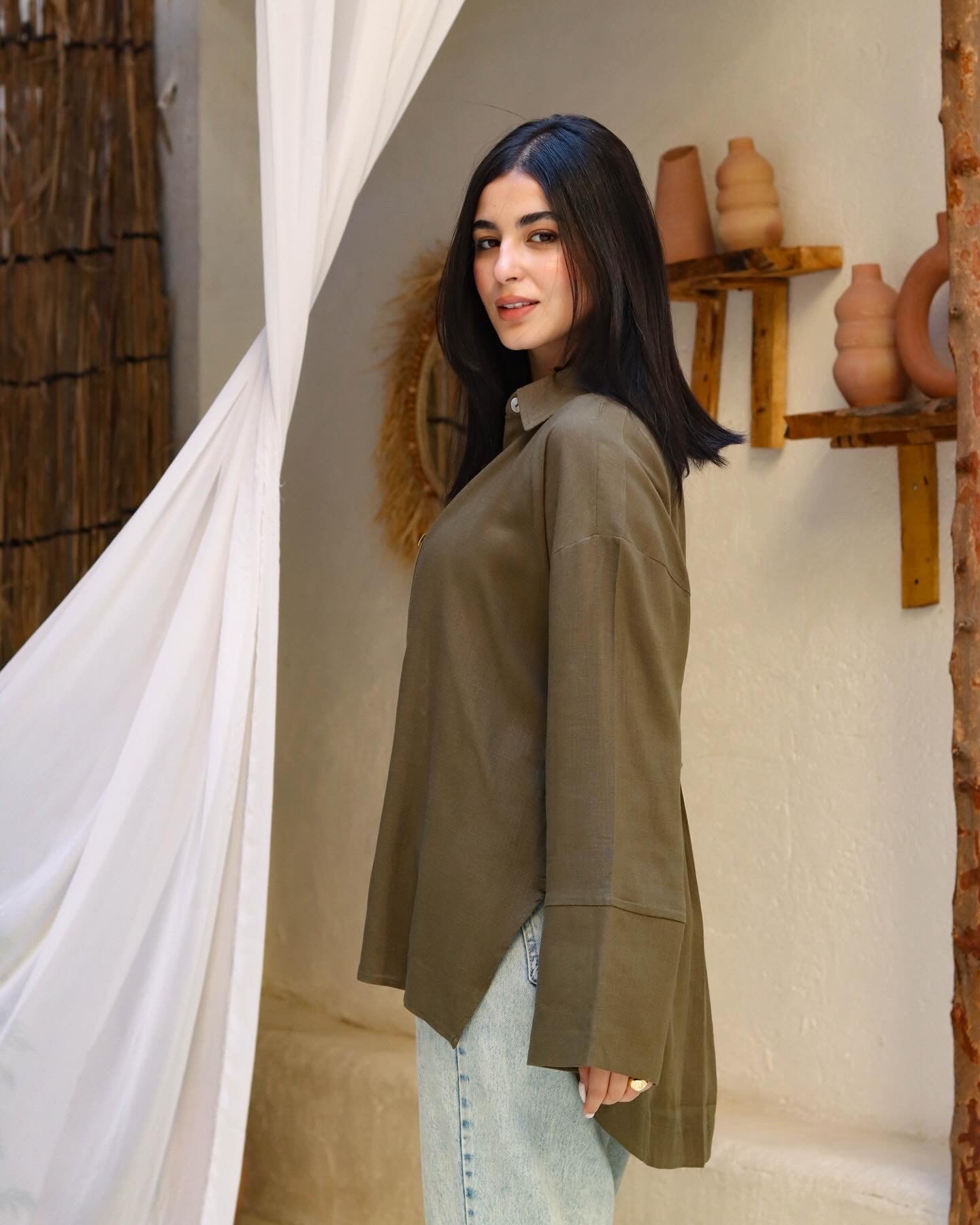 Serenity Tie Shirt In Olive Green