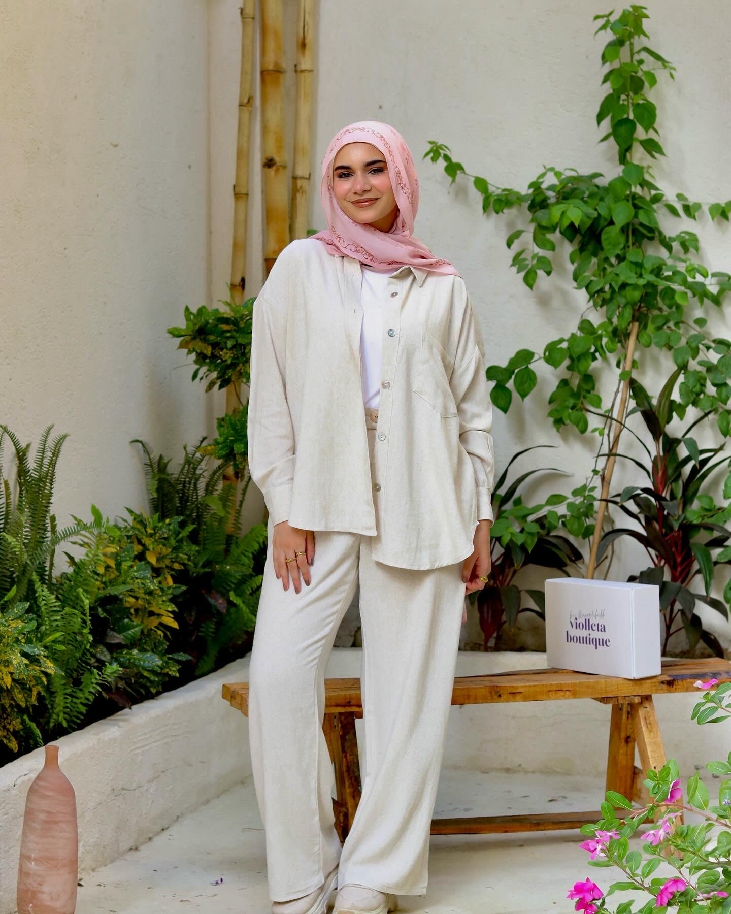Cotton Linen Set In Light Beige