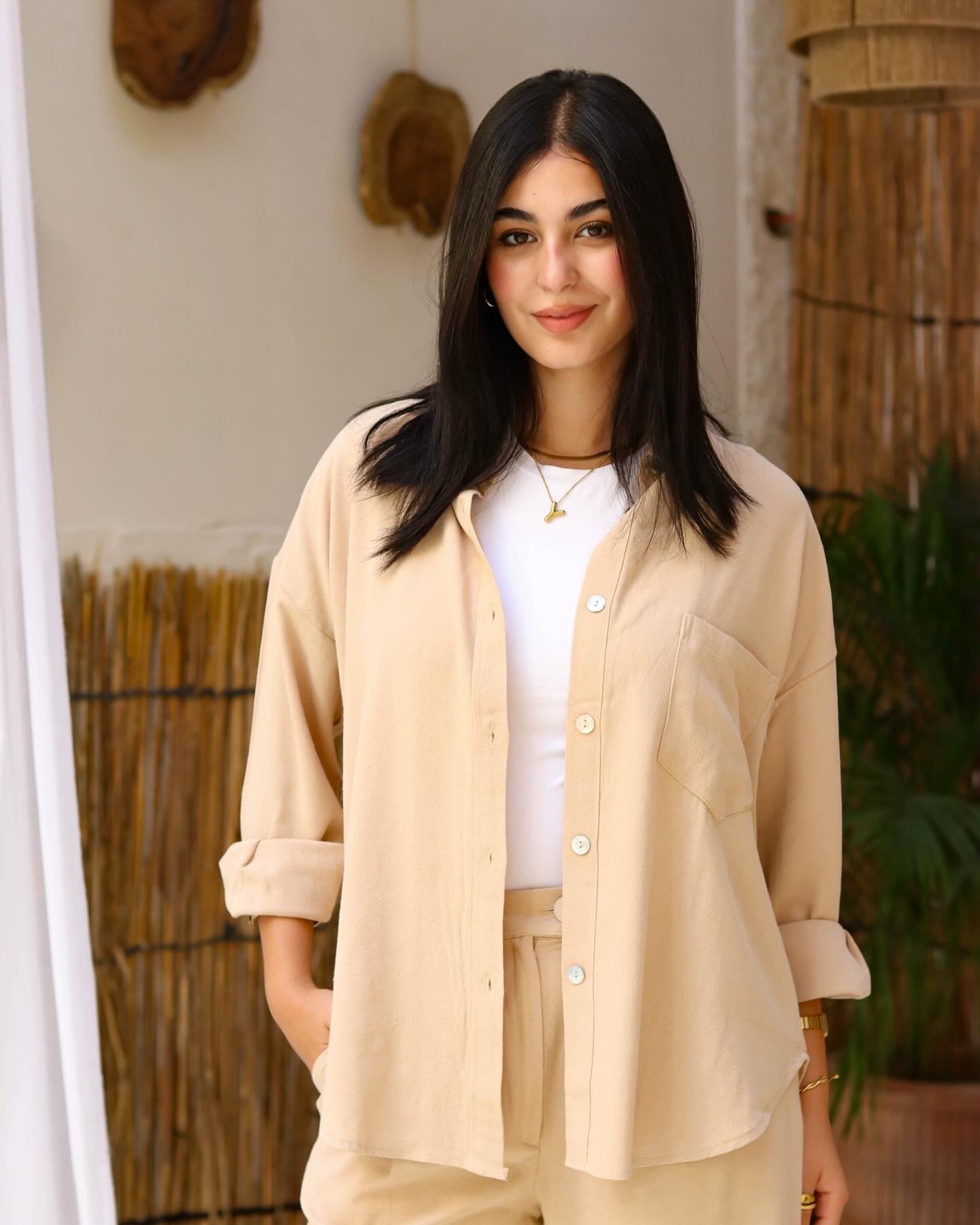 Cotton Linen Set In Dark Beige