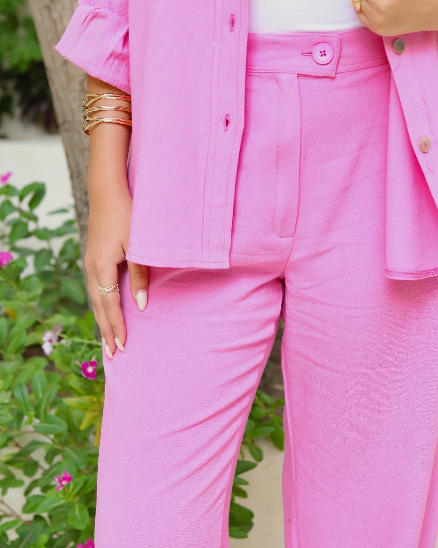 Cotton Linen Set In Pink