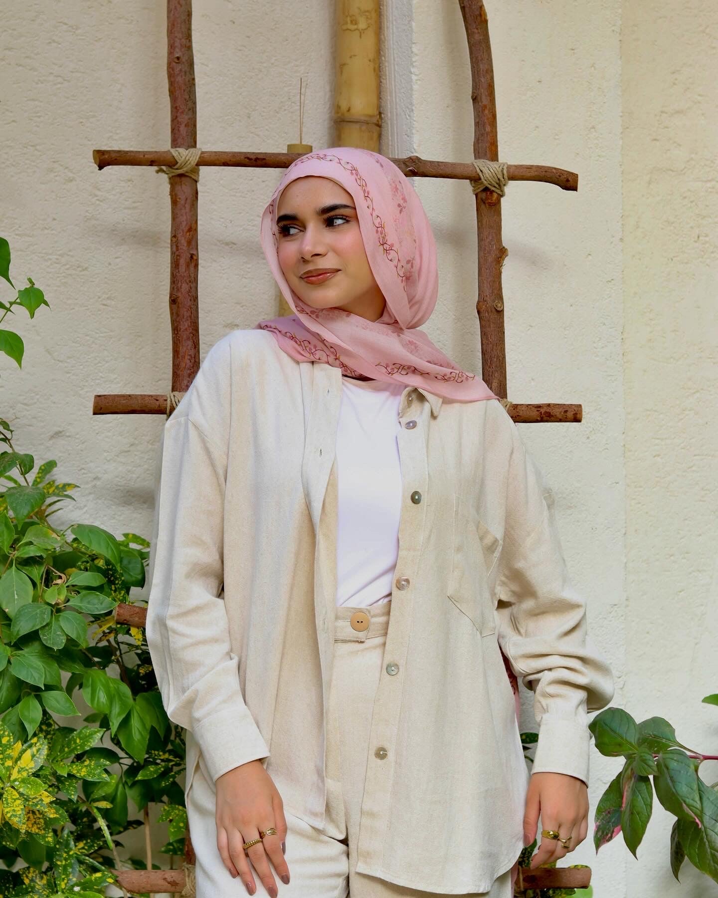 Cotton Linen Set In Light Beige