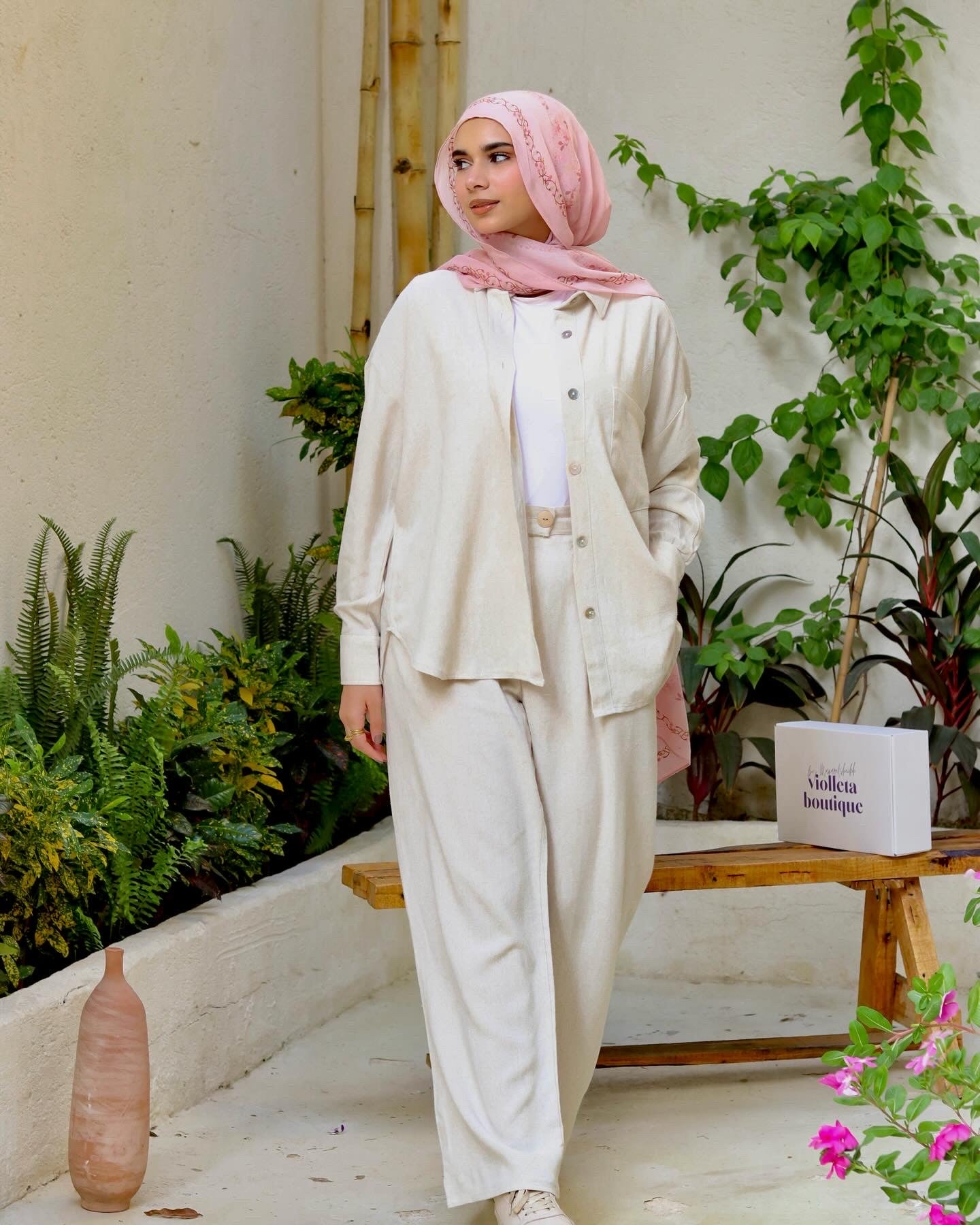 Cotton Linen Set In Light Beige
