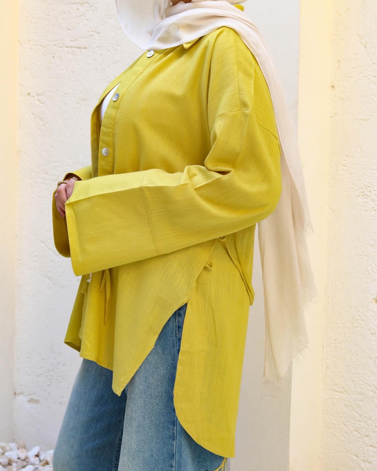 Serenity Tie Shirt In Lime Yellow