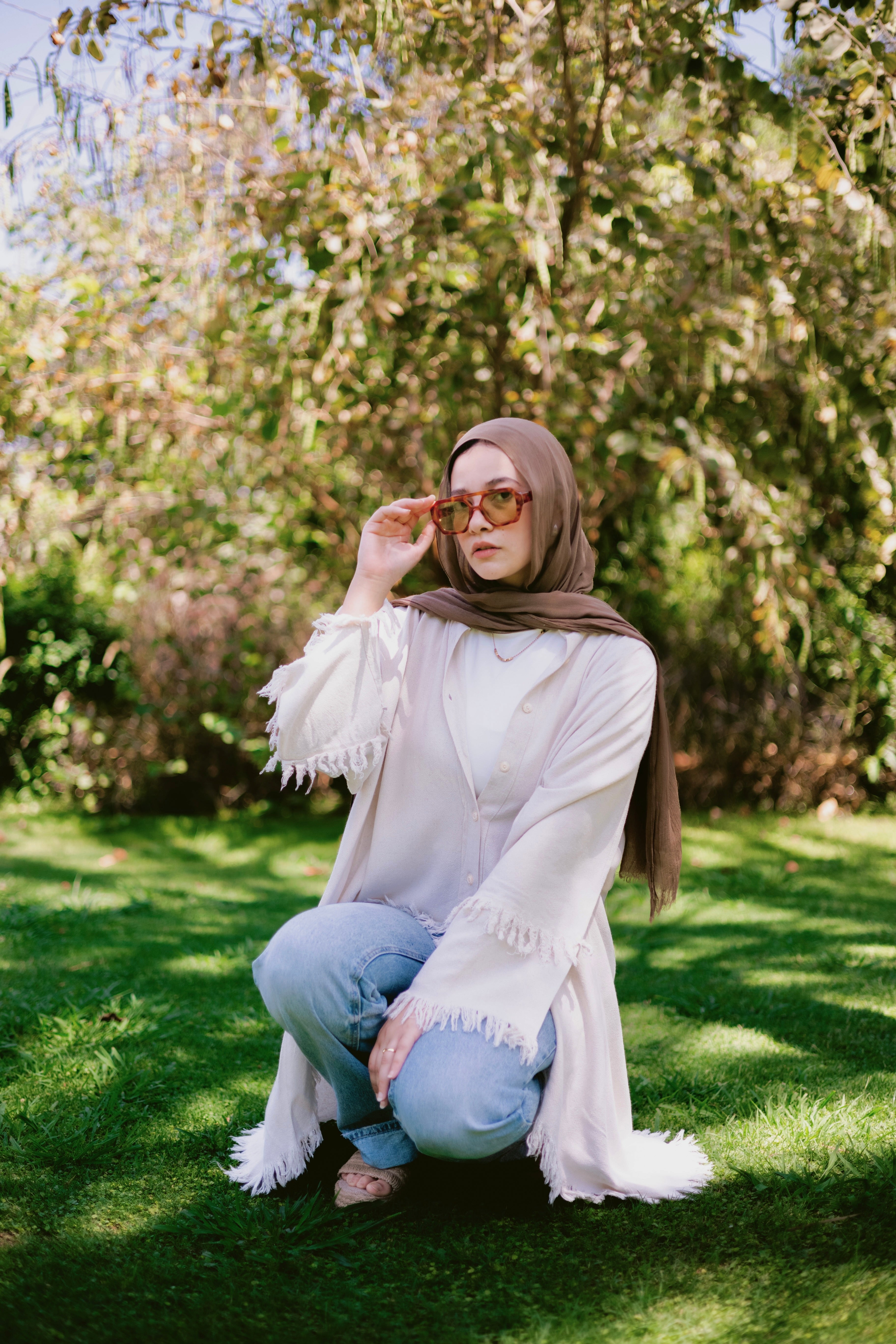 Fringed cardishirt in light beige