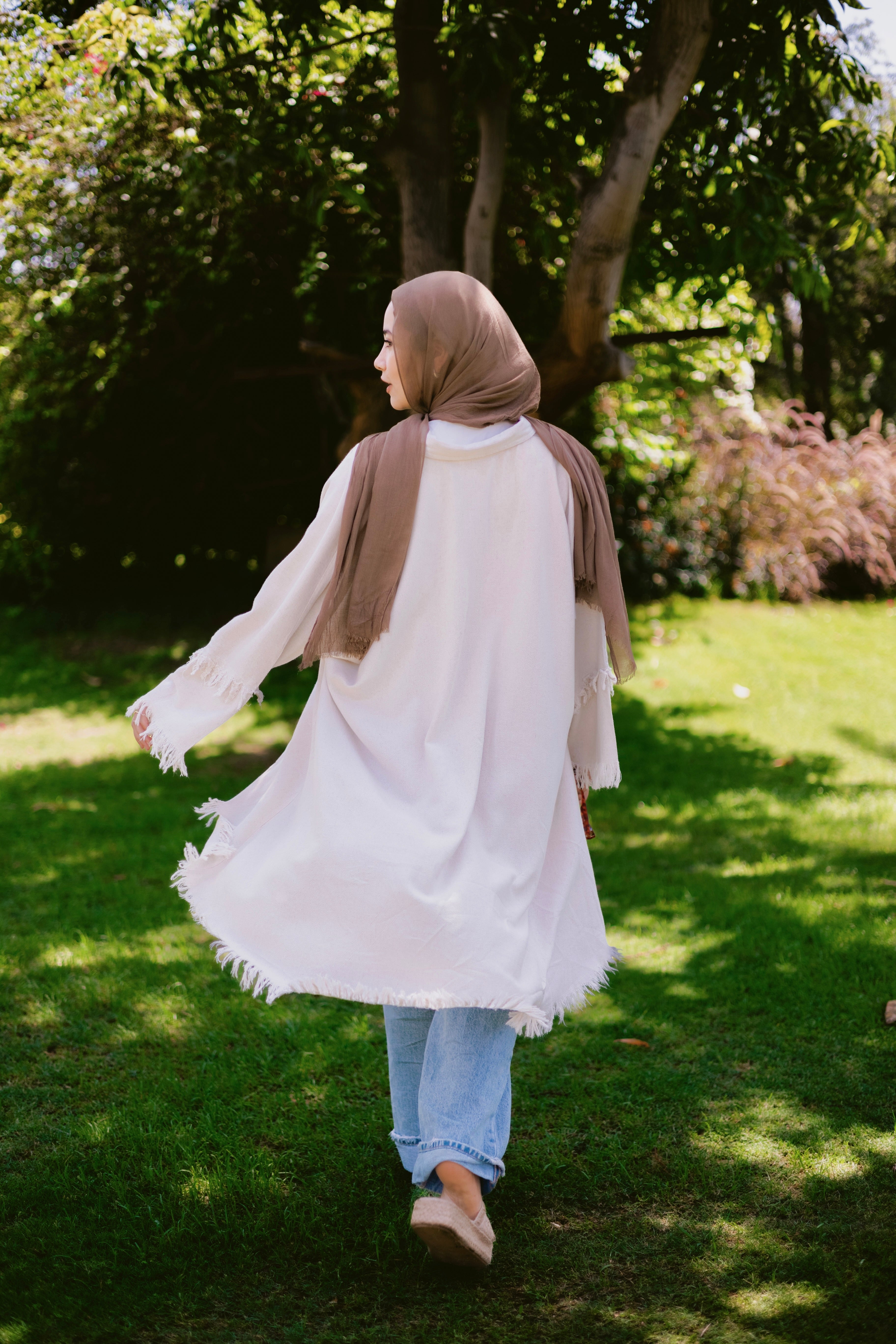 Fringed cardishirt in light beige