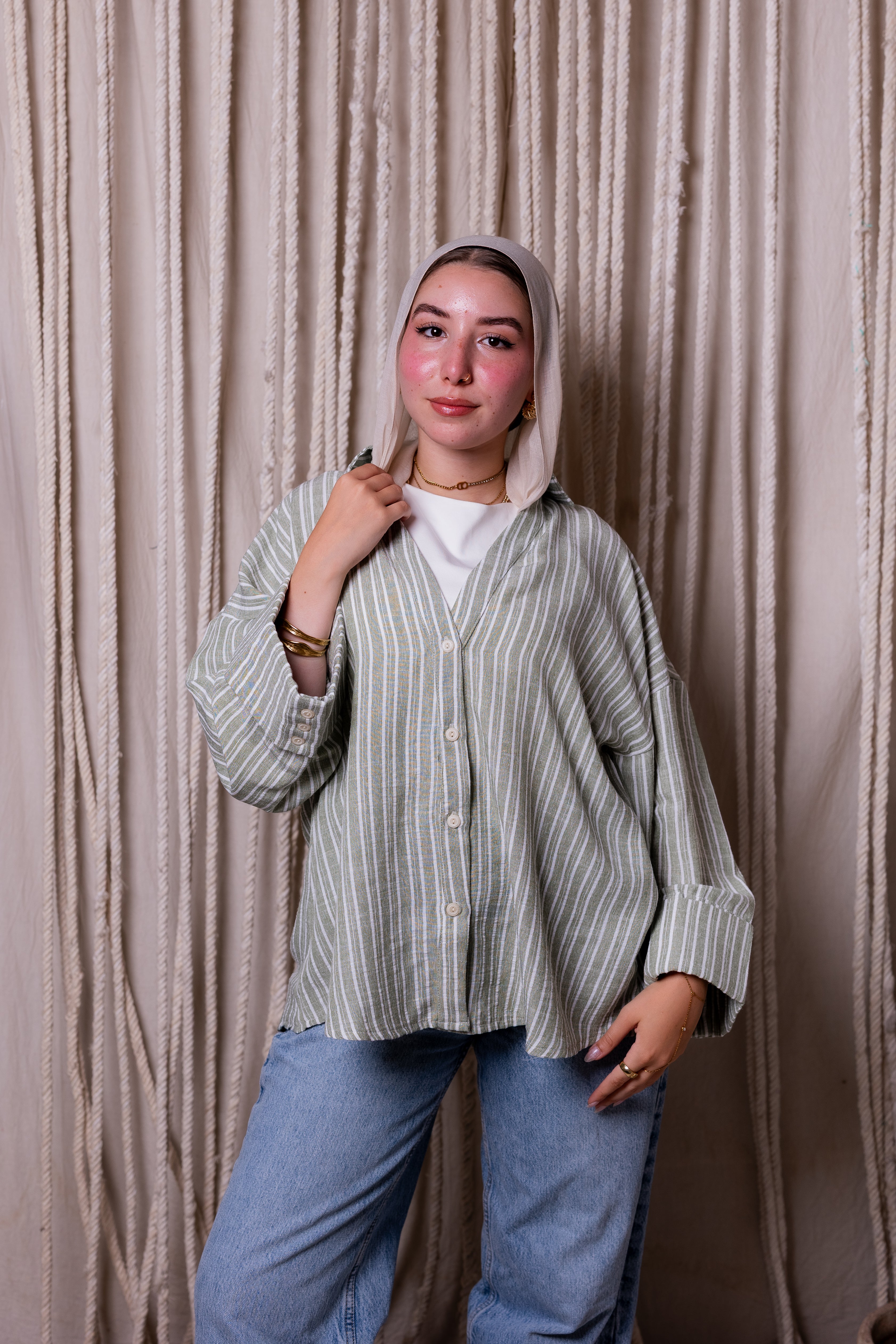 Striped shirt in olive green