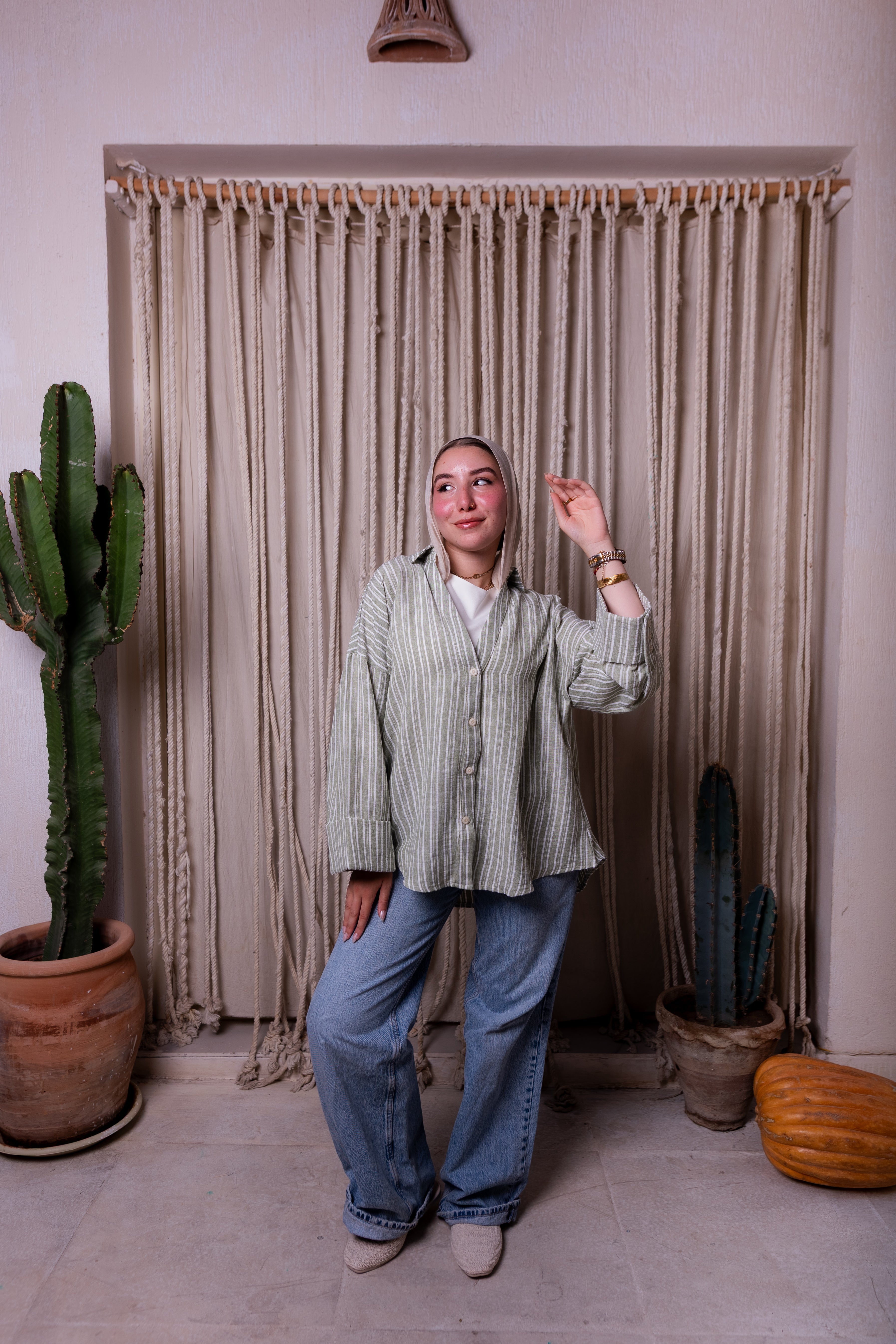 Striped shirt in olive green