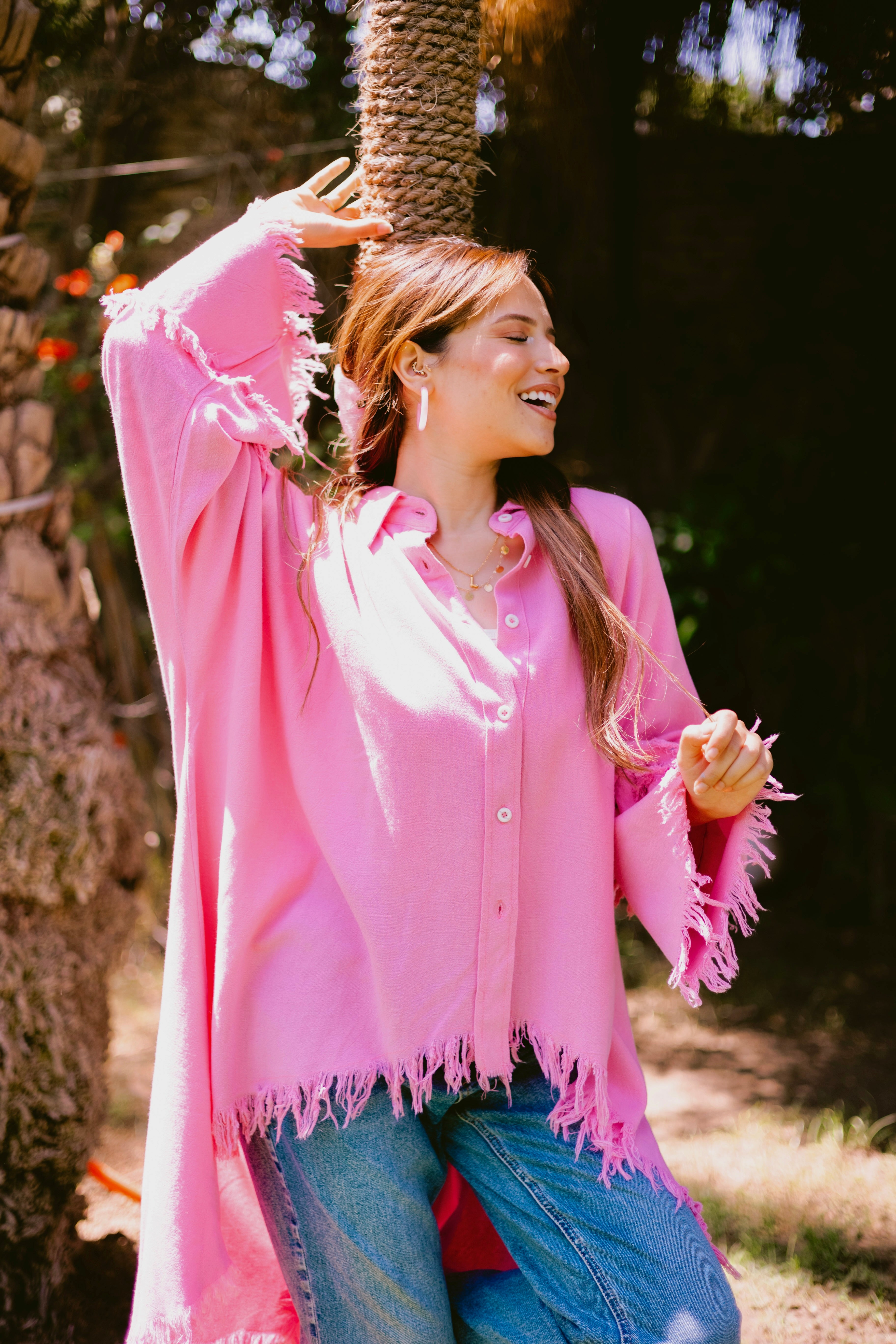 Fringed cardishirt in pink