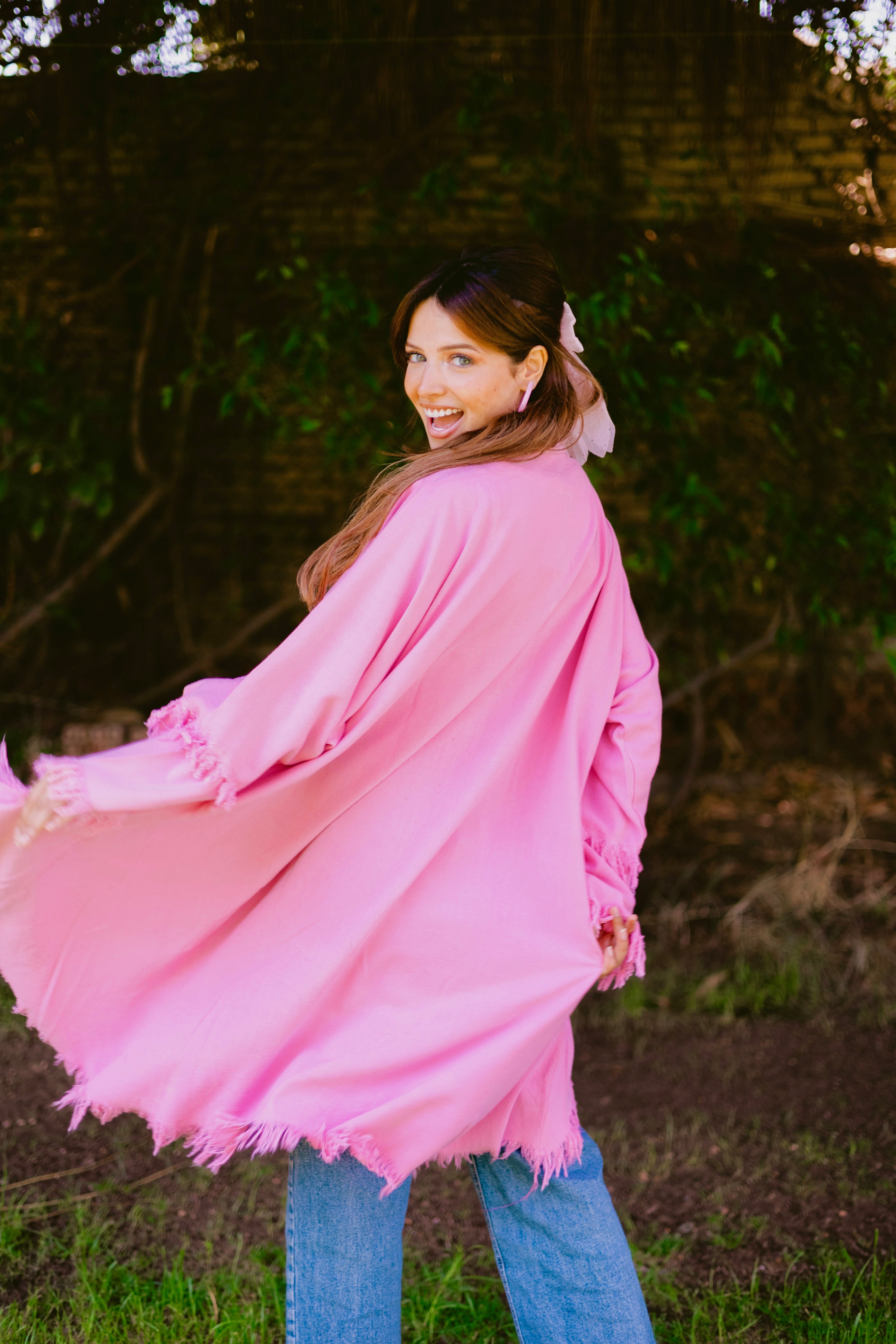 Fringed cardishirt in pink