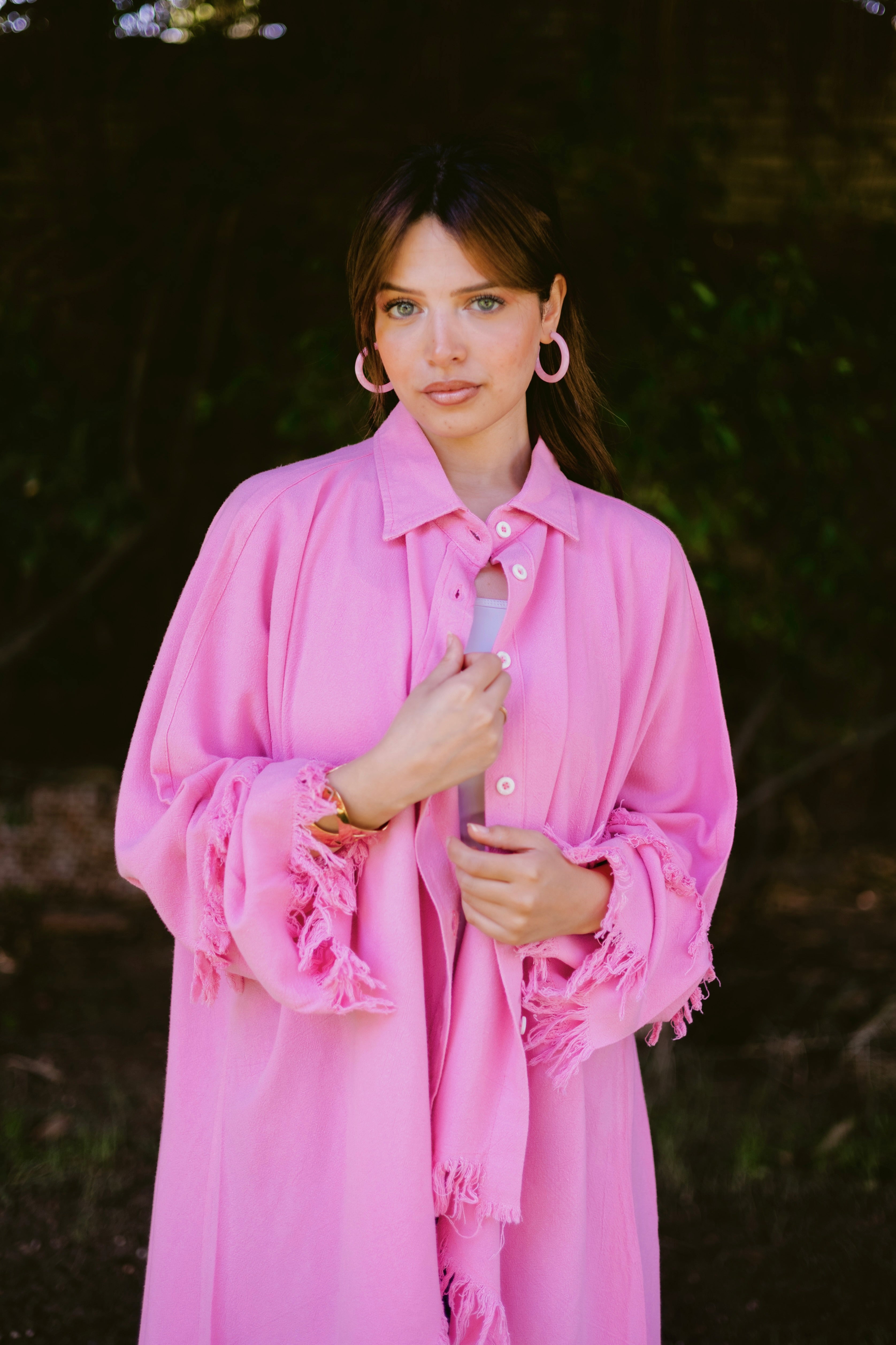 Fringed cardishirt in pink