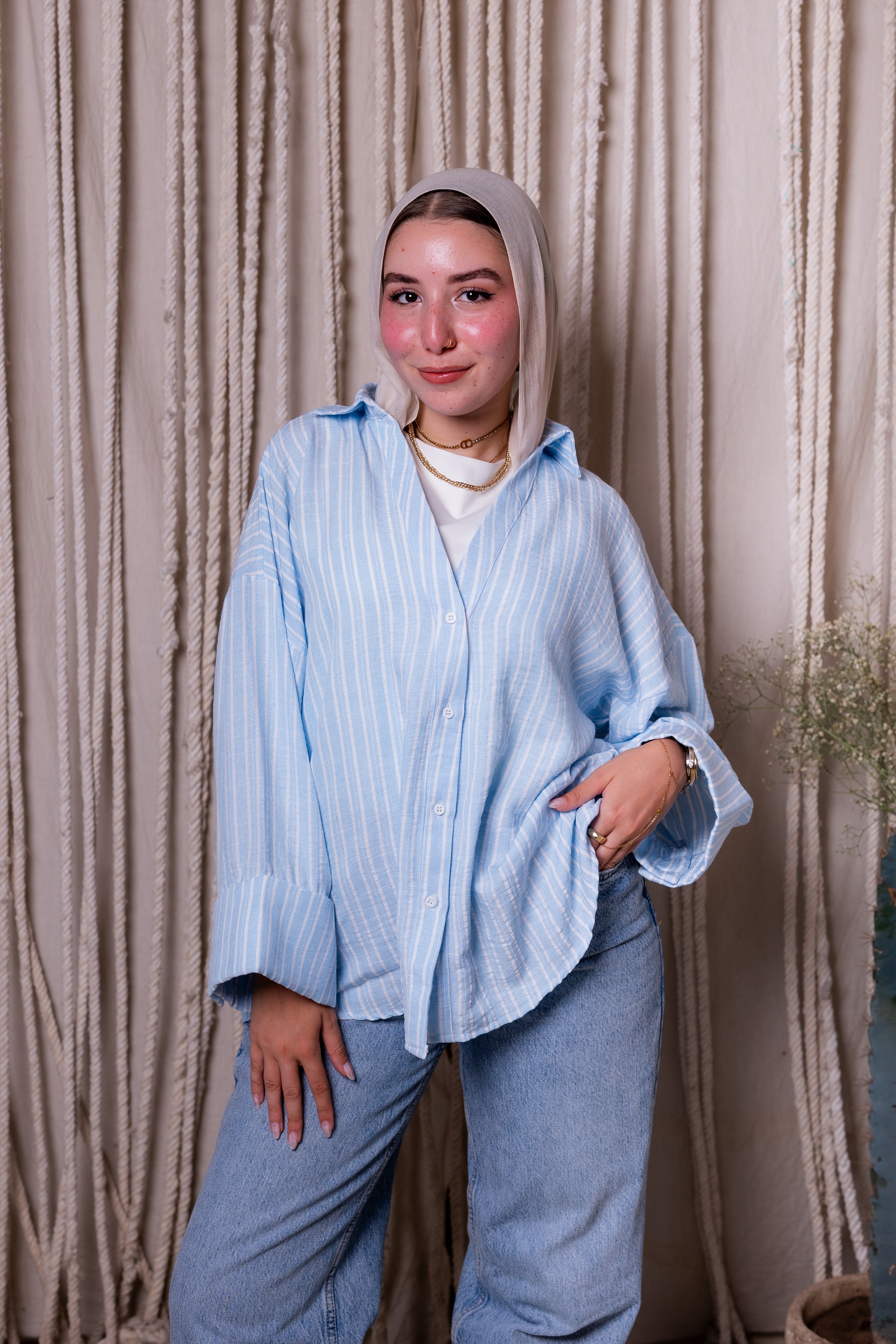 Striped shirt in baby blue