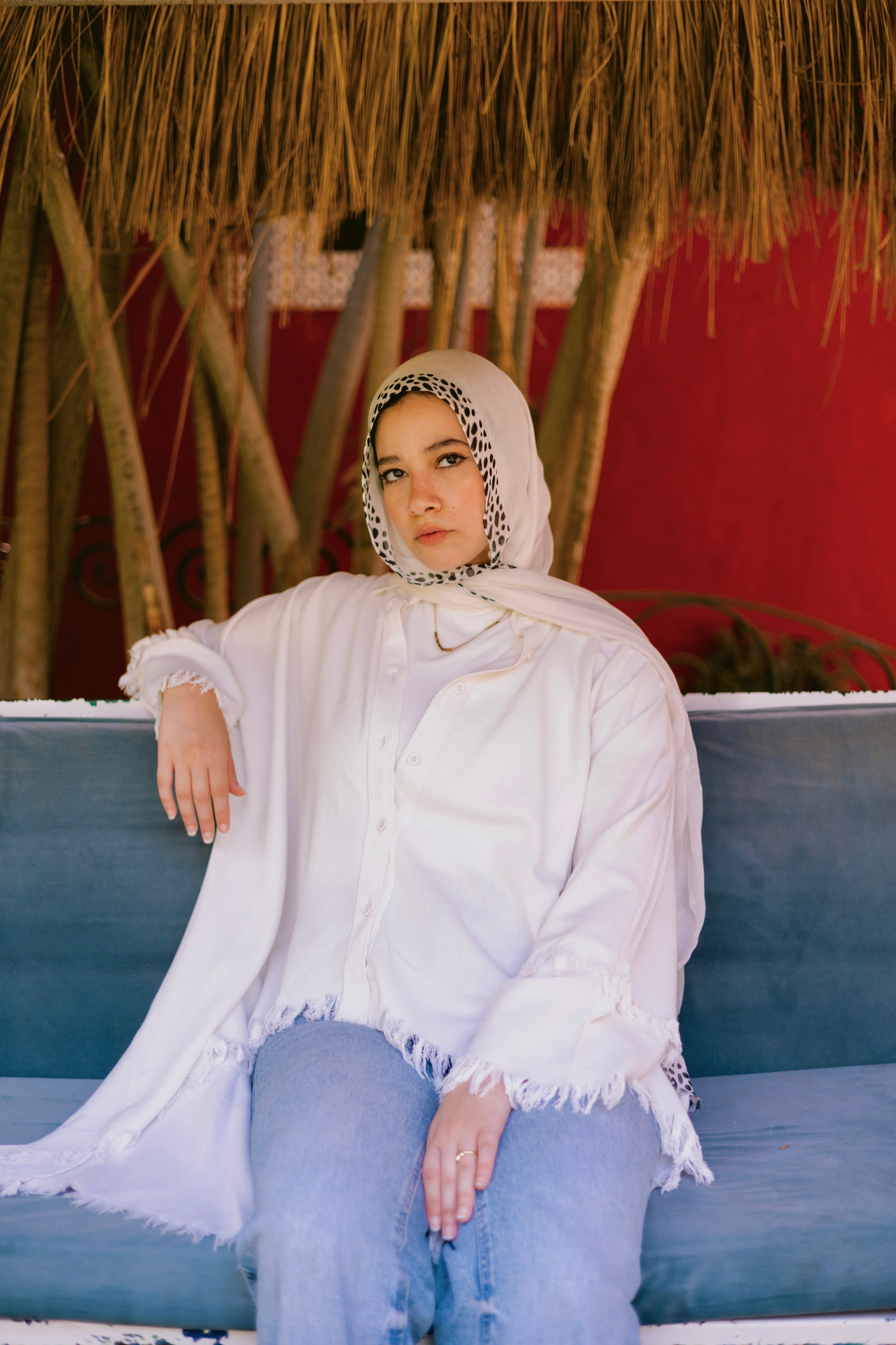 Fringed cardishirt in white