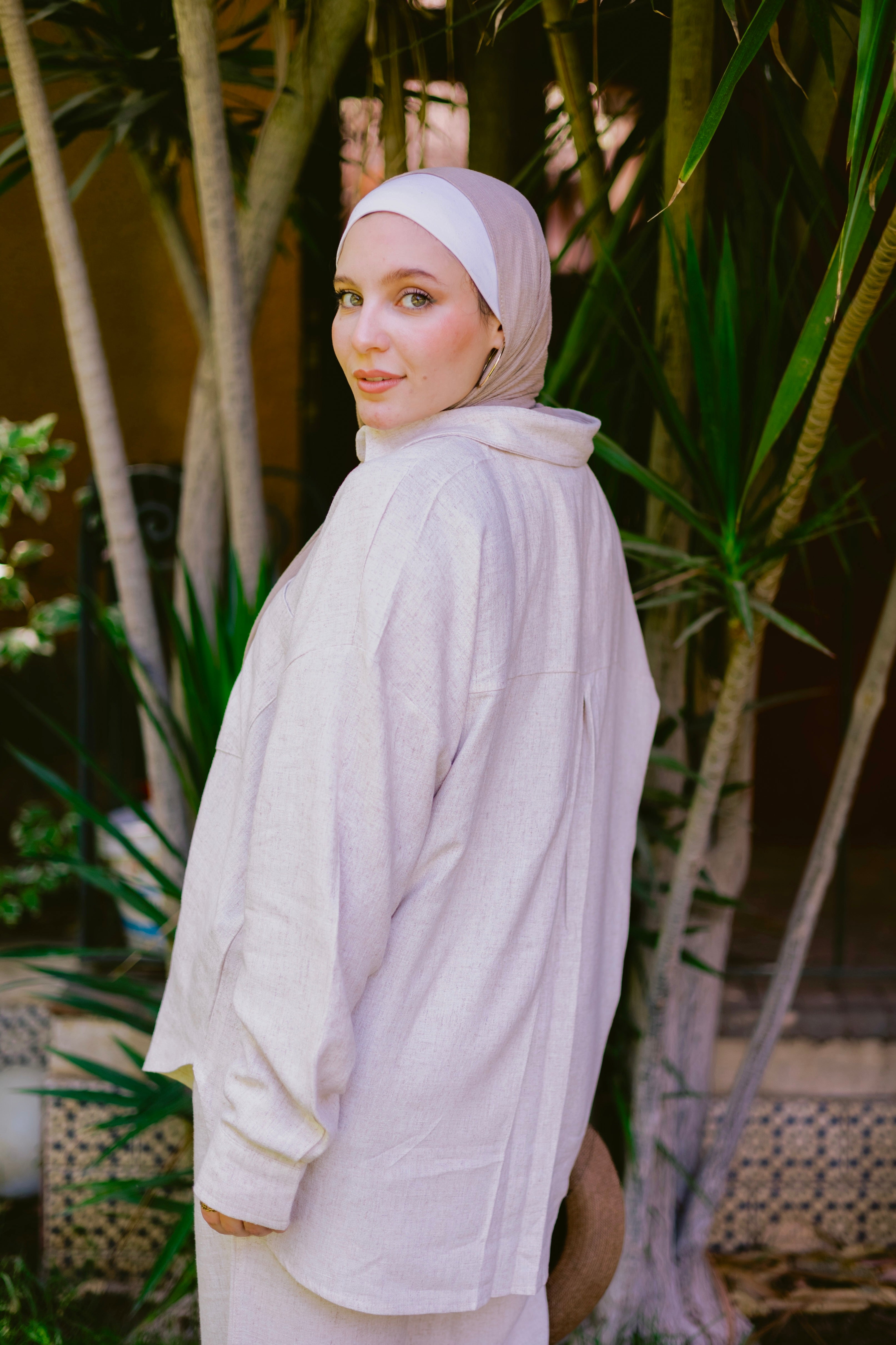 Washed linen set in beige