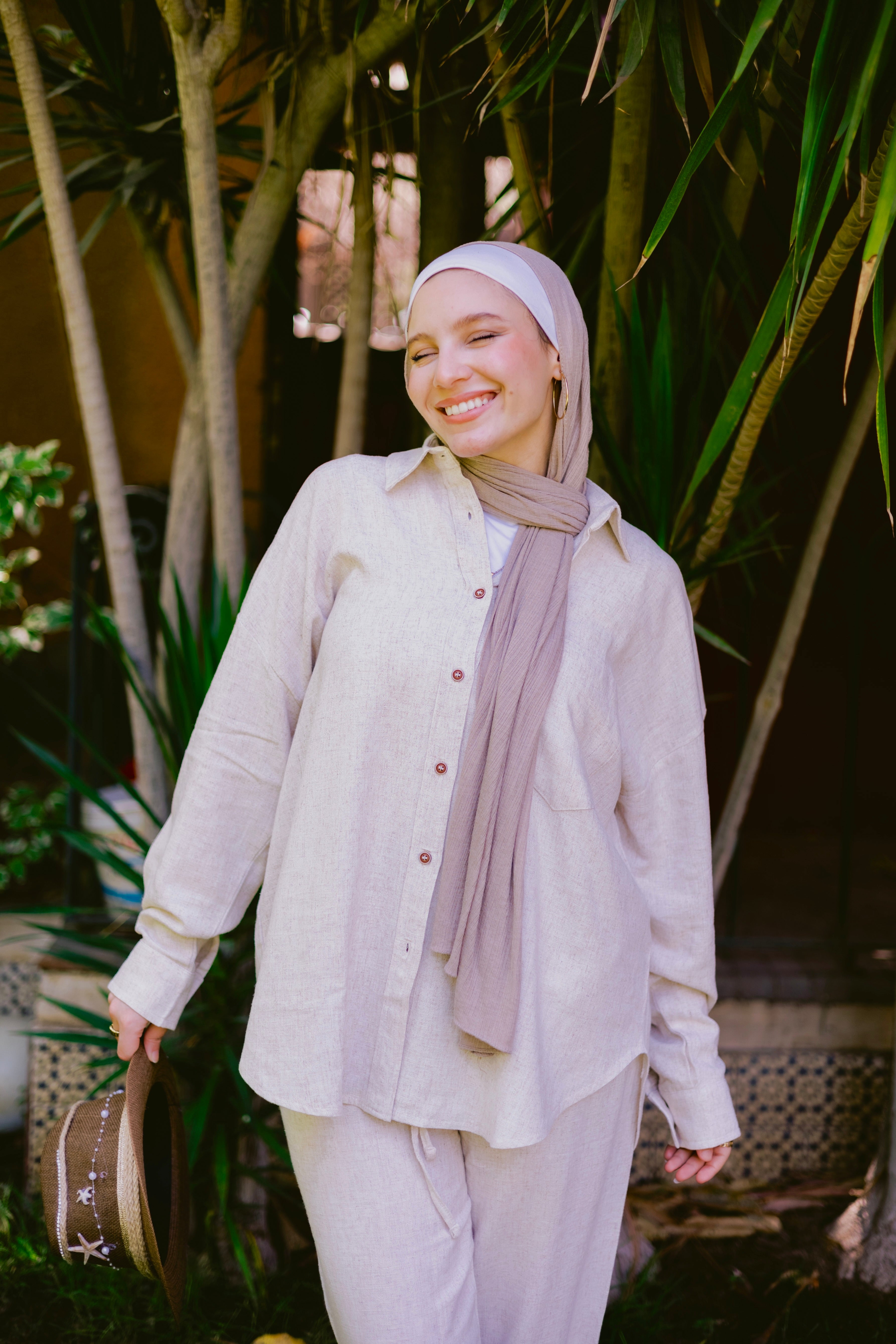 Washed linen set in beige