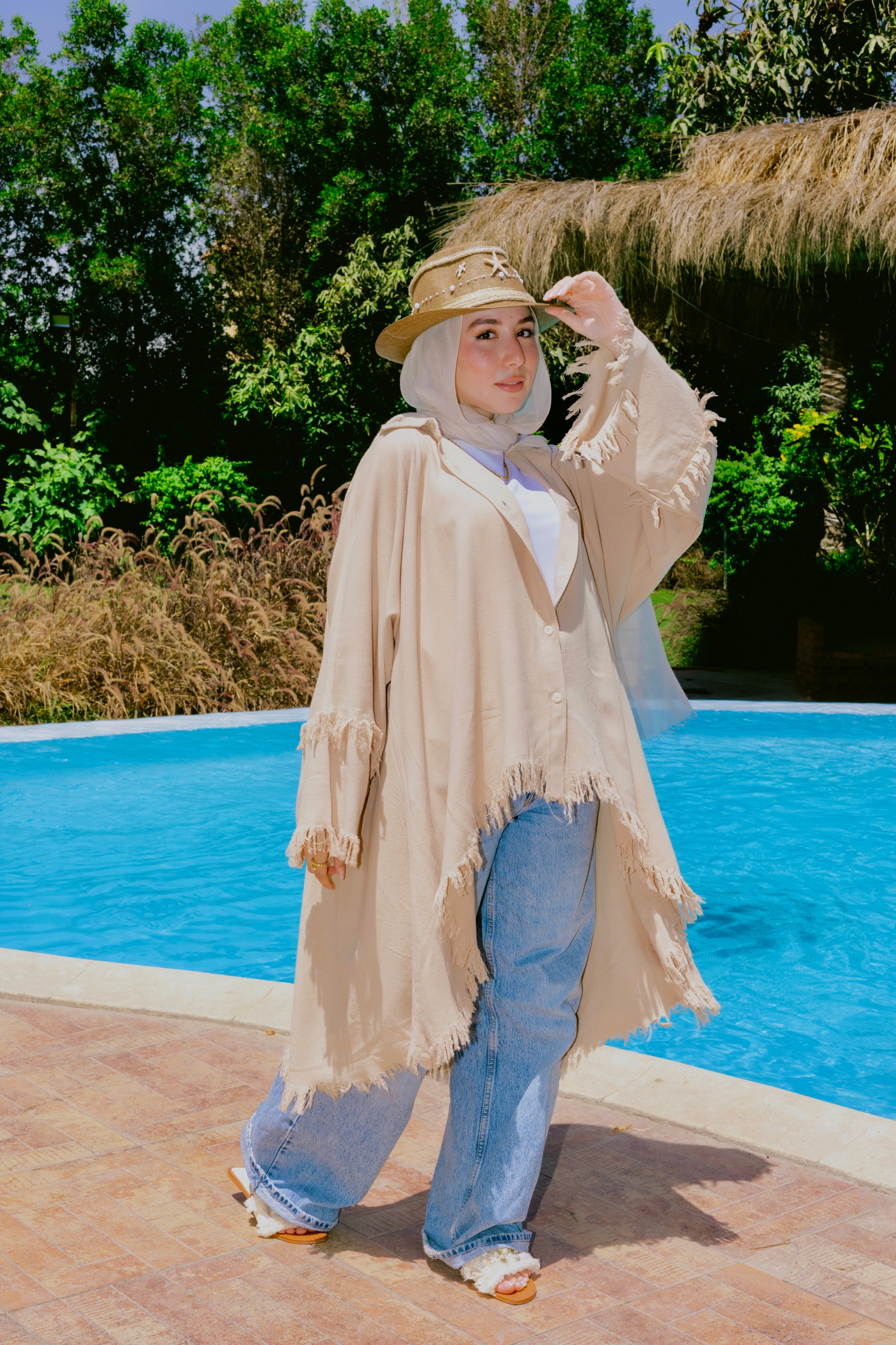 Fringed cardishirt in dark beige