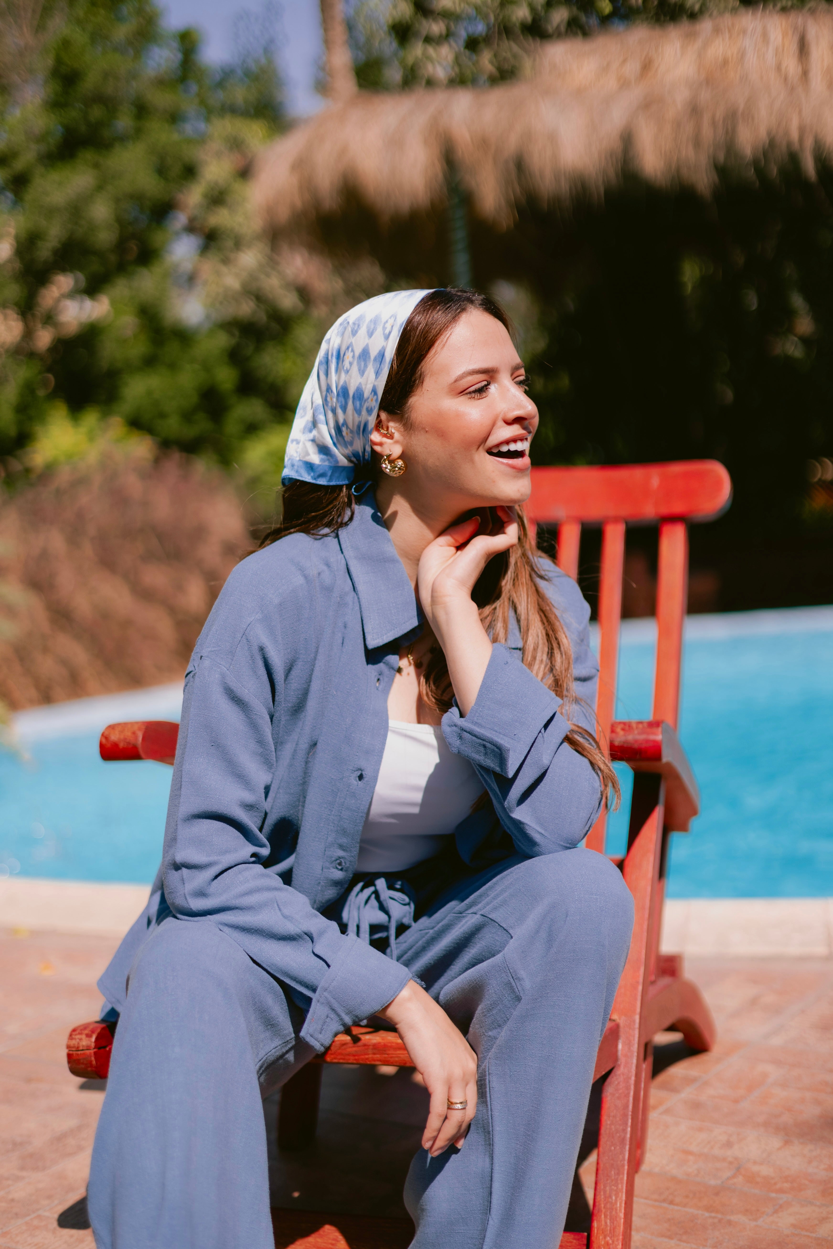 Washed linen set in dusty blue