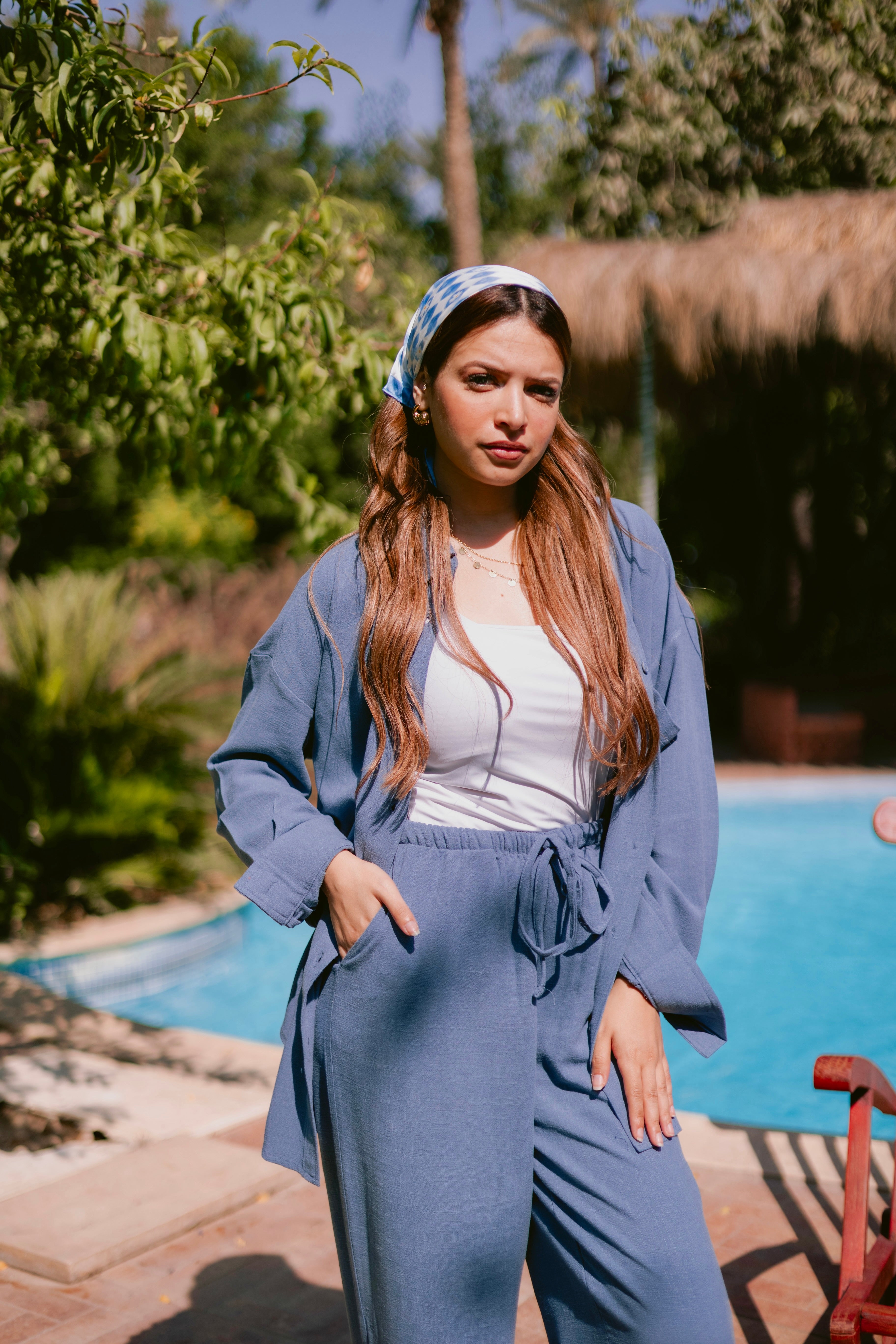 Washed linen set in dusty blue