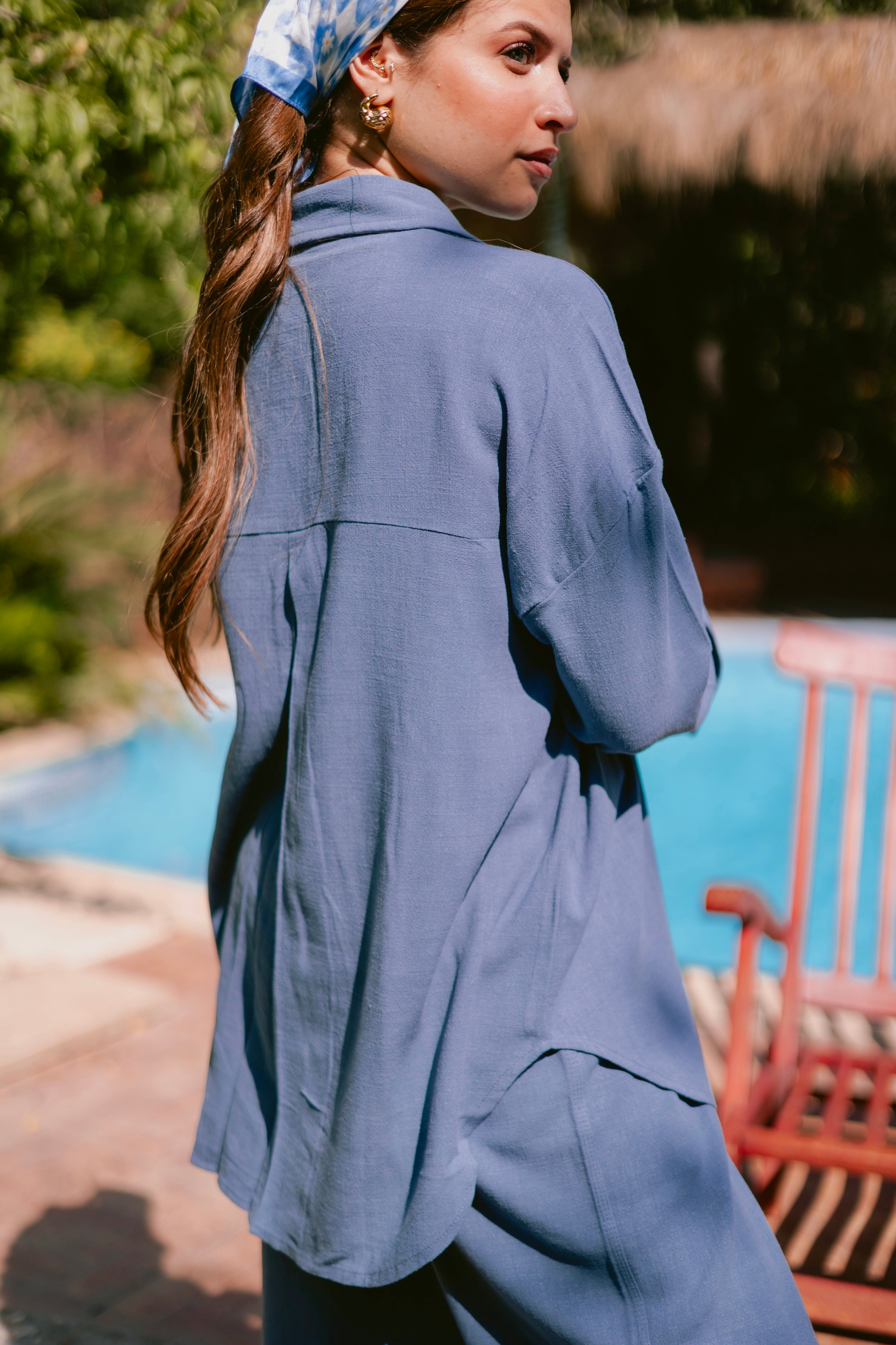 Washed linen set in dusty blue