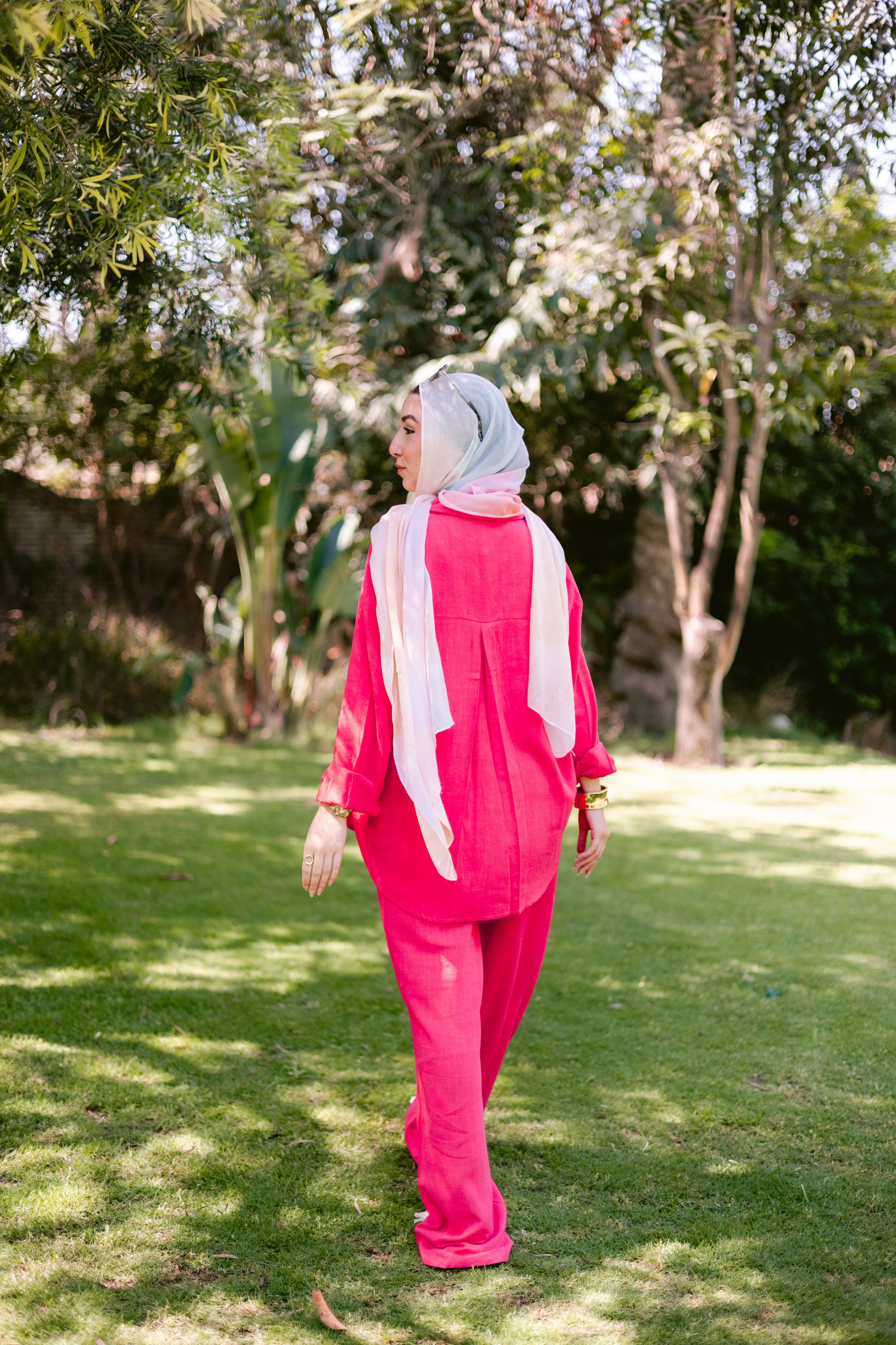Washed linen set li fuschia
