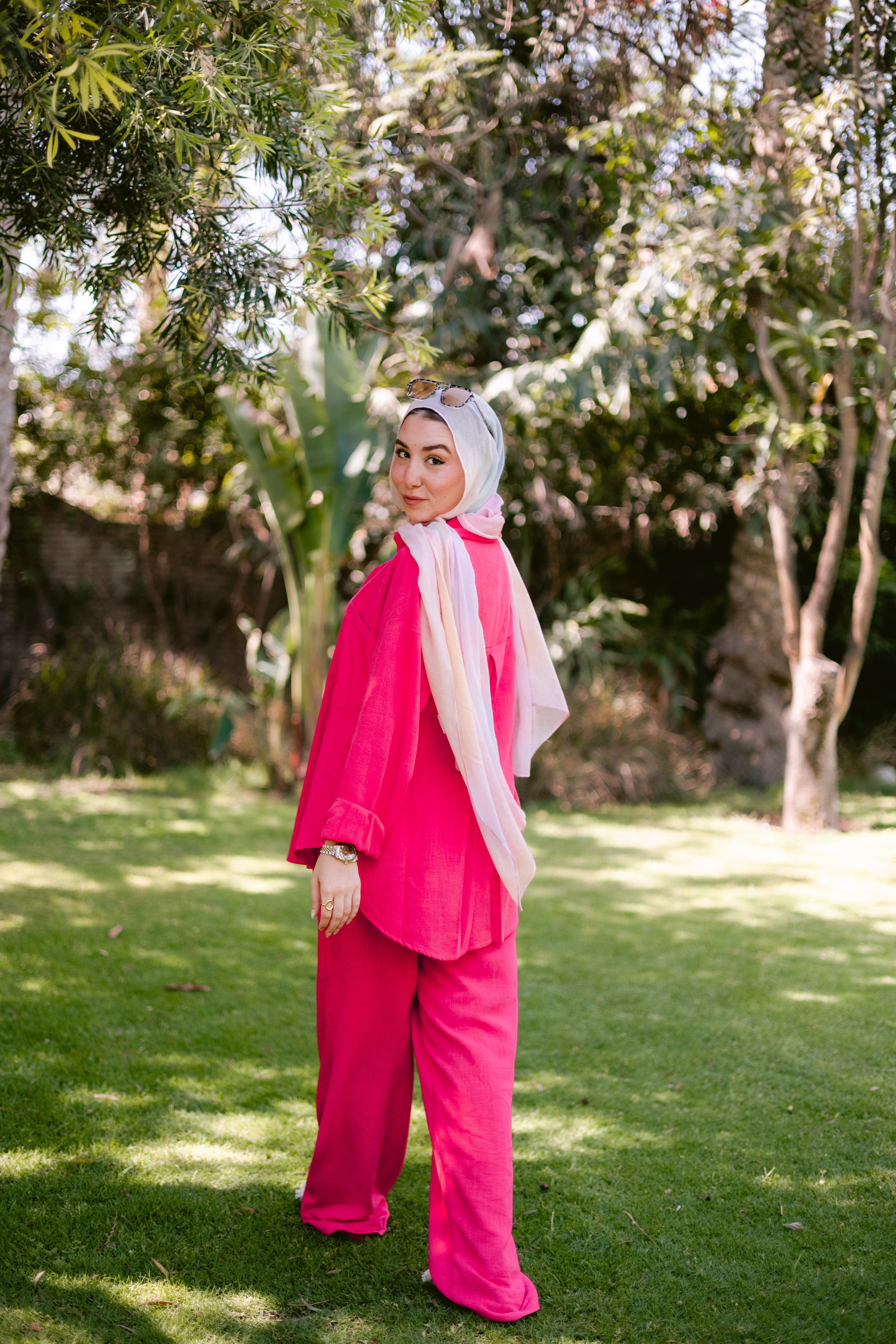 Washed linen set li fuschia