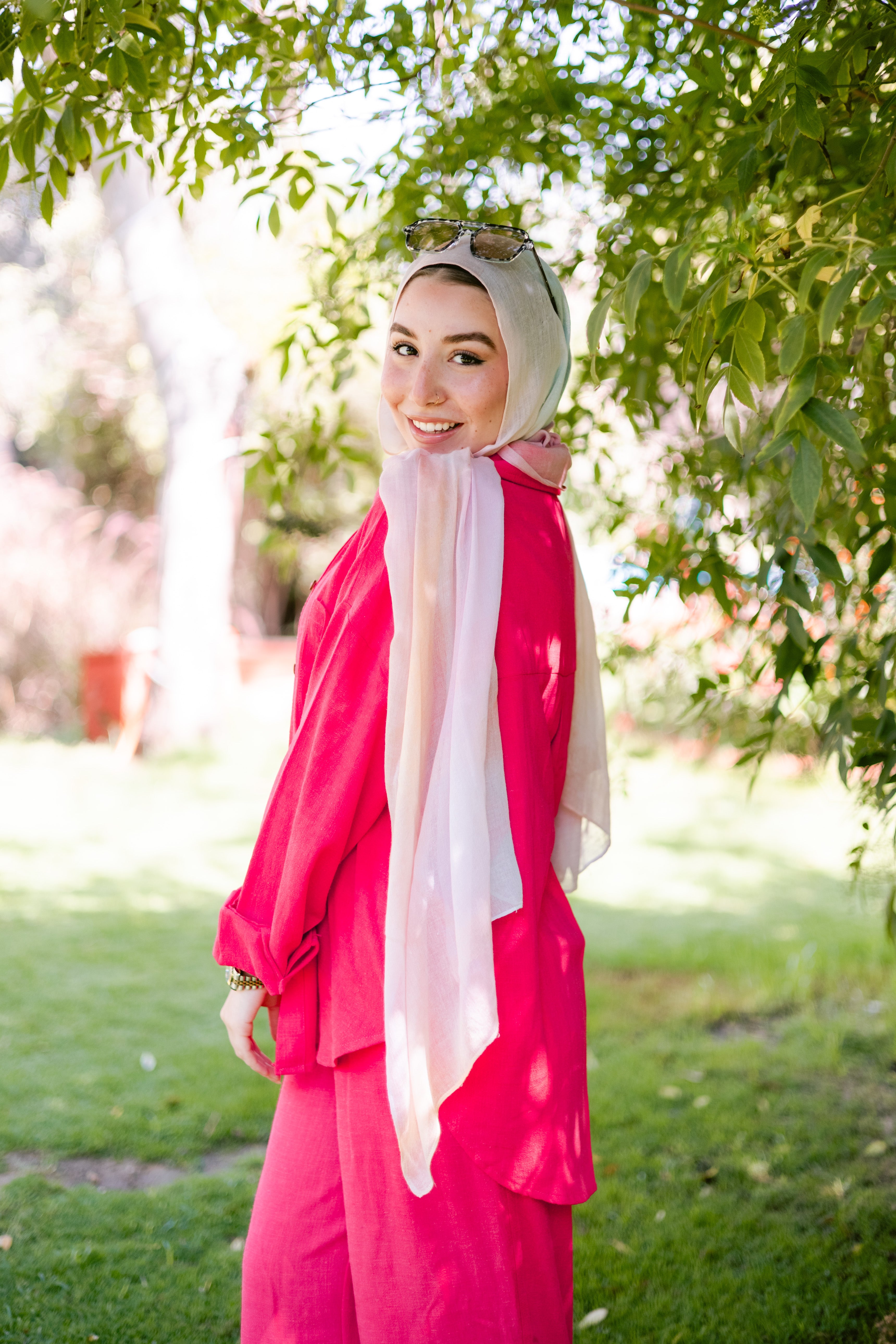 Washed linen set li fuschia