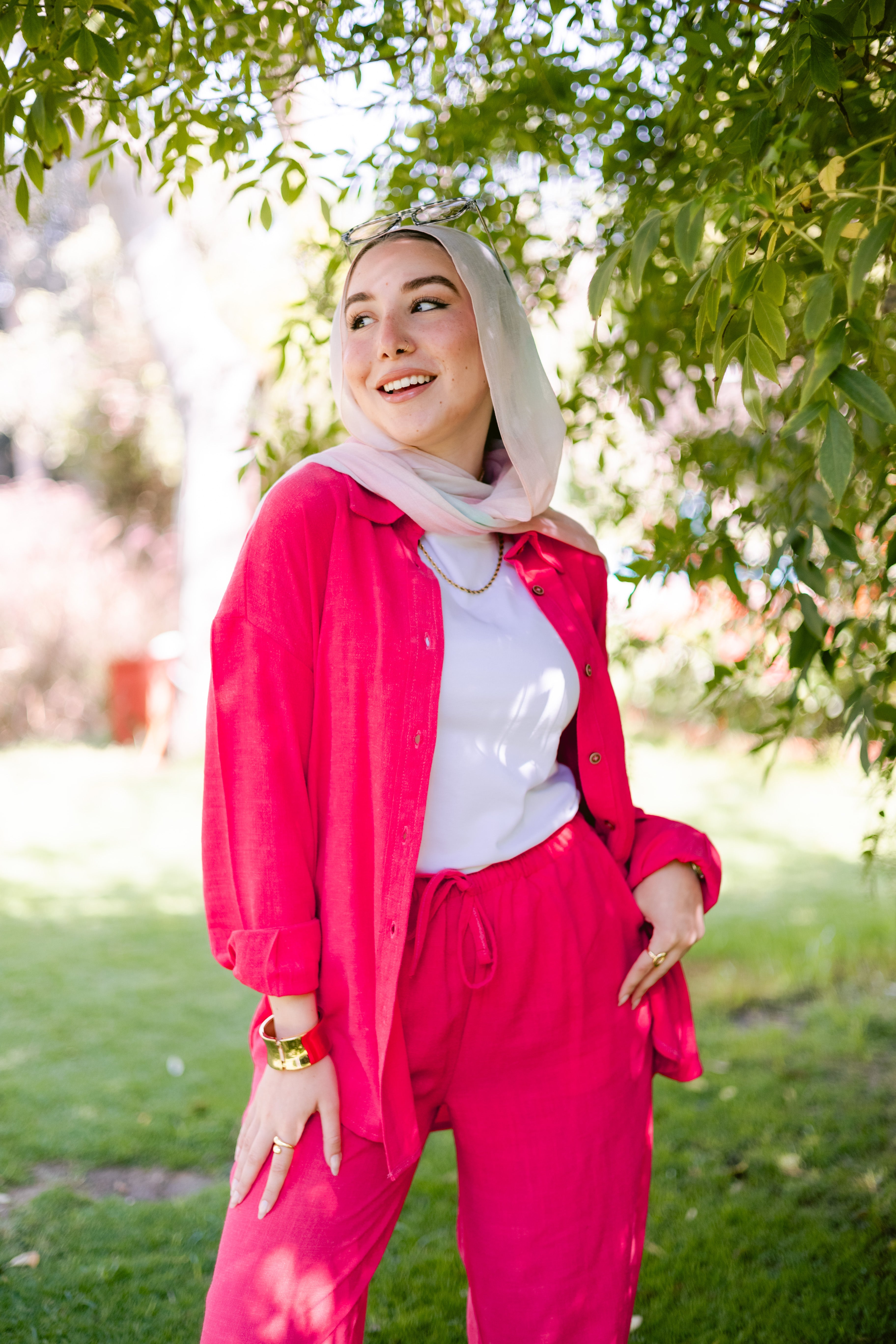 Washed linen set li fuschia