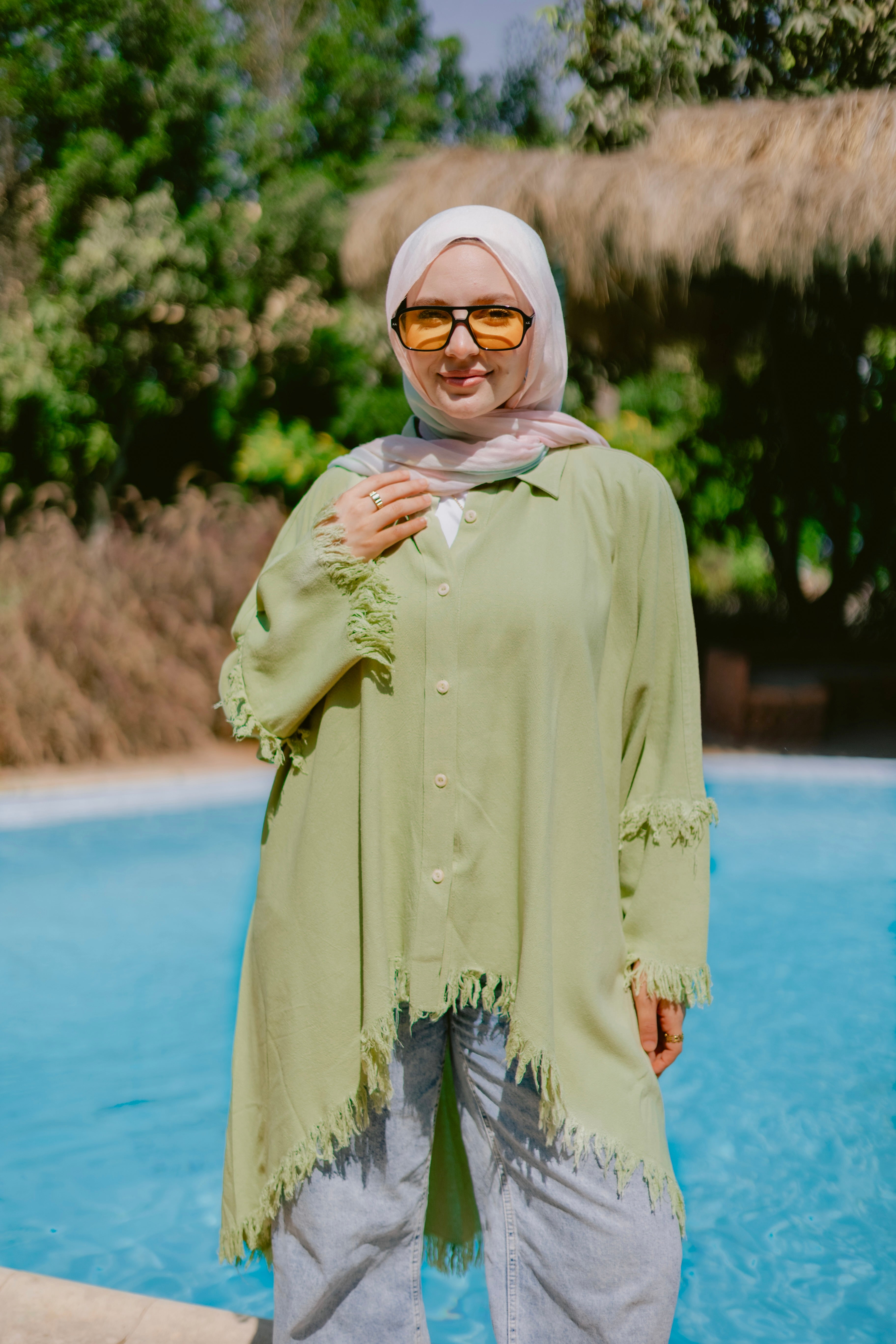 Fringed cardishirt in mint green