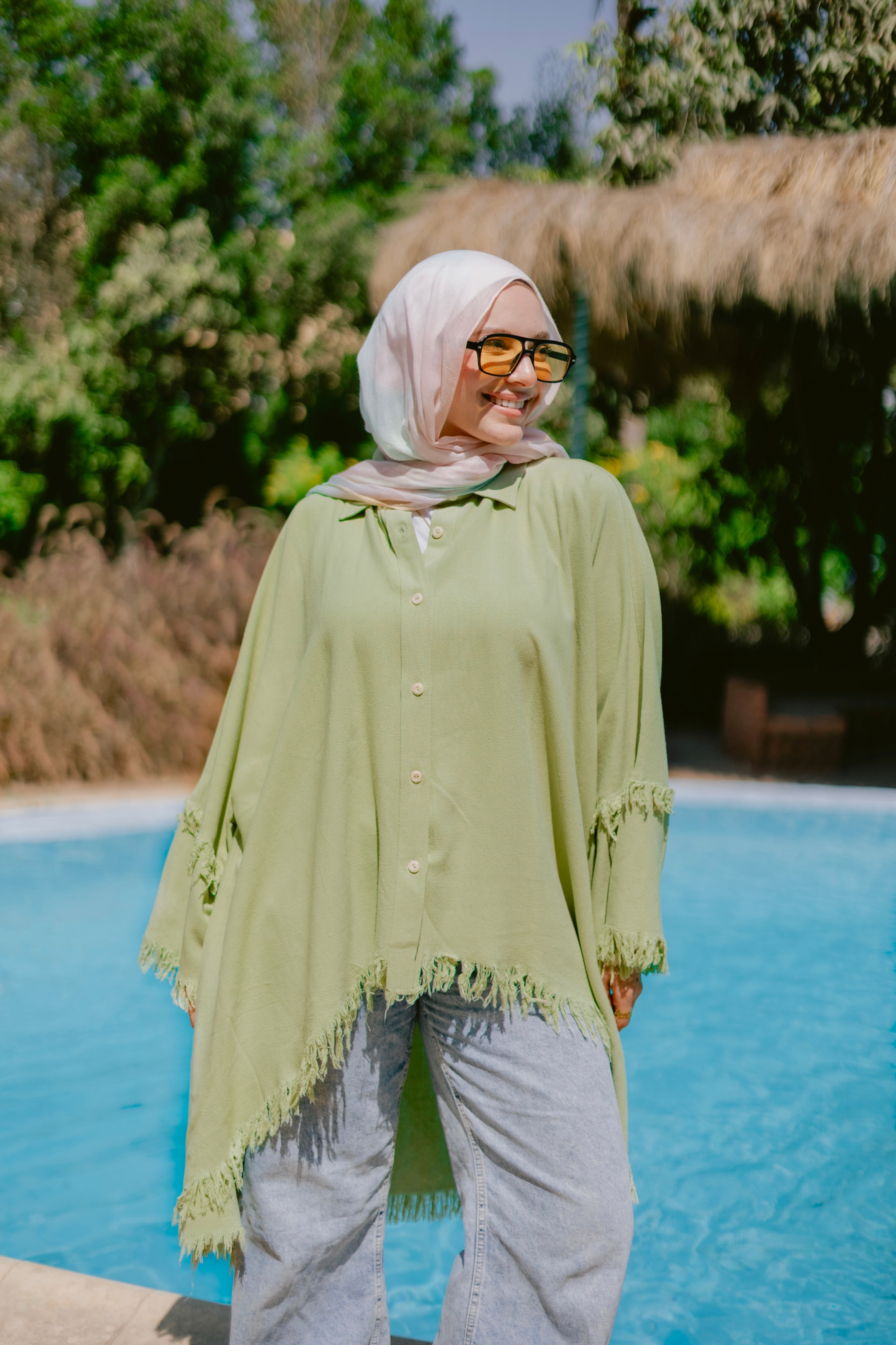 Fringed cardishirt in mint green