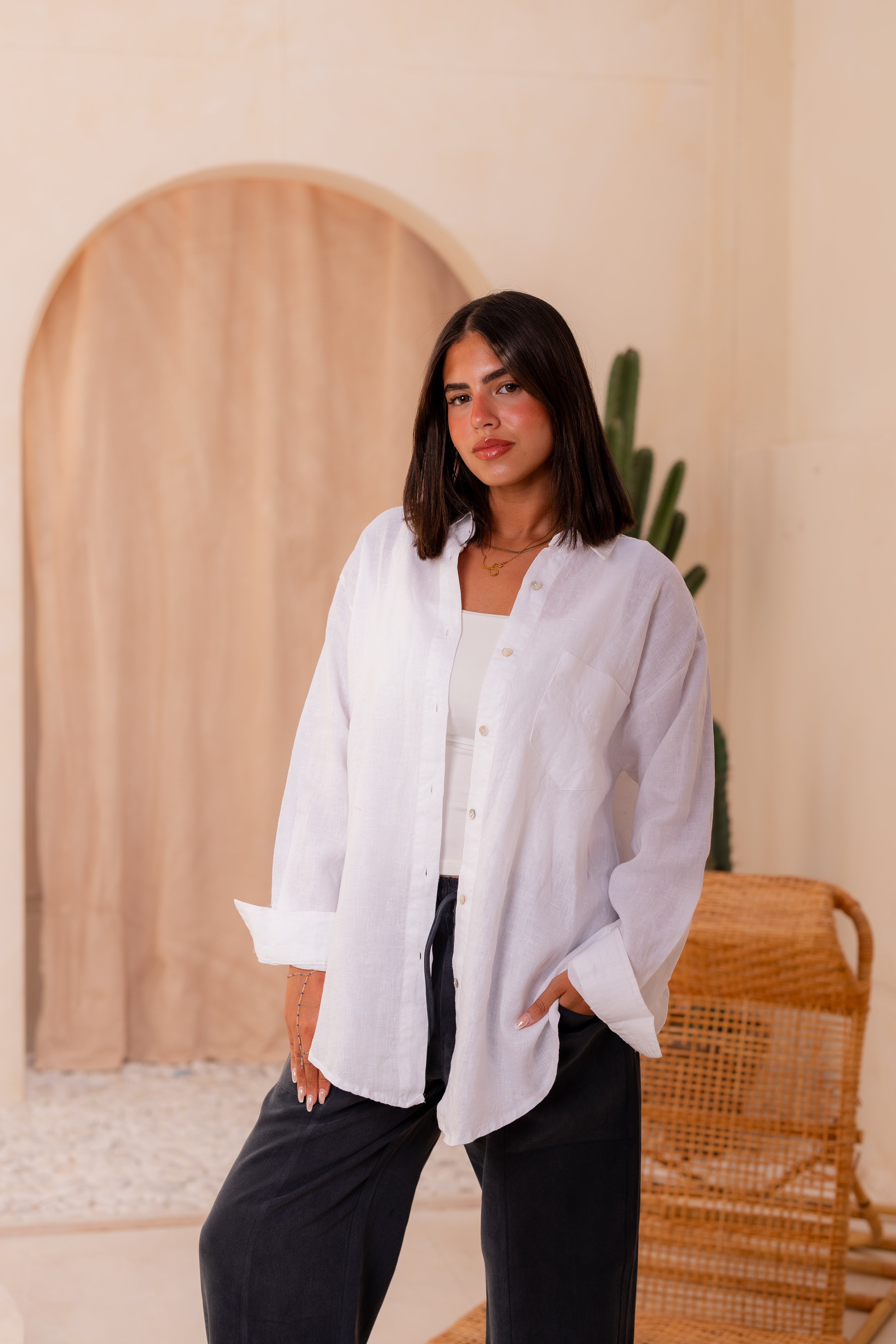 Pure linen shirt in off white