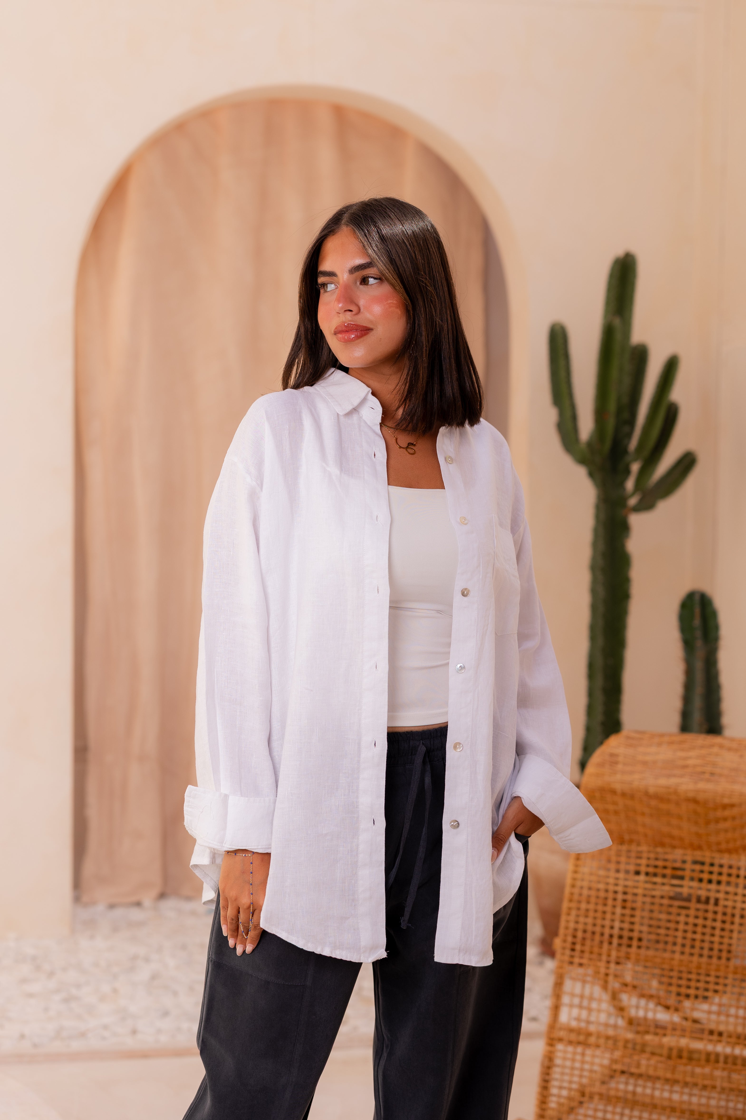 Pure linen shirt in off white