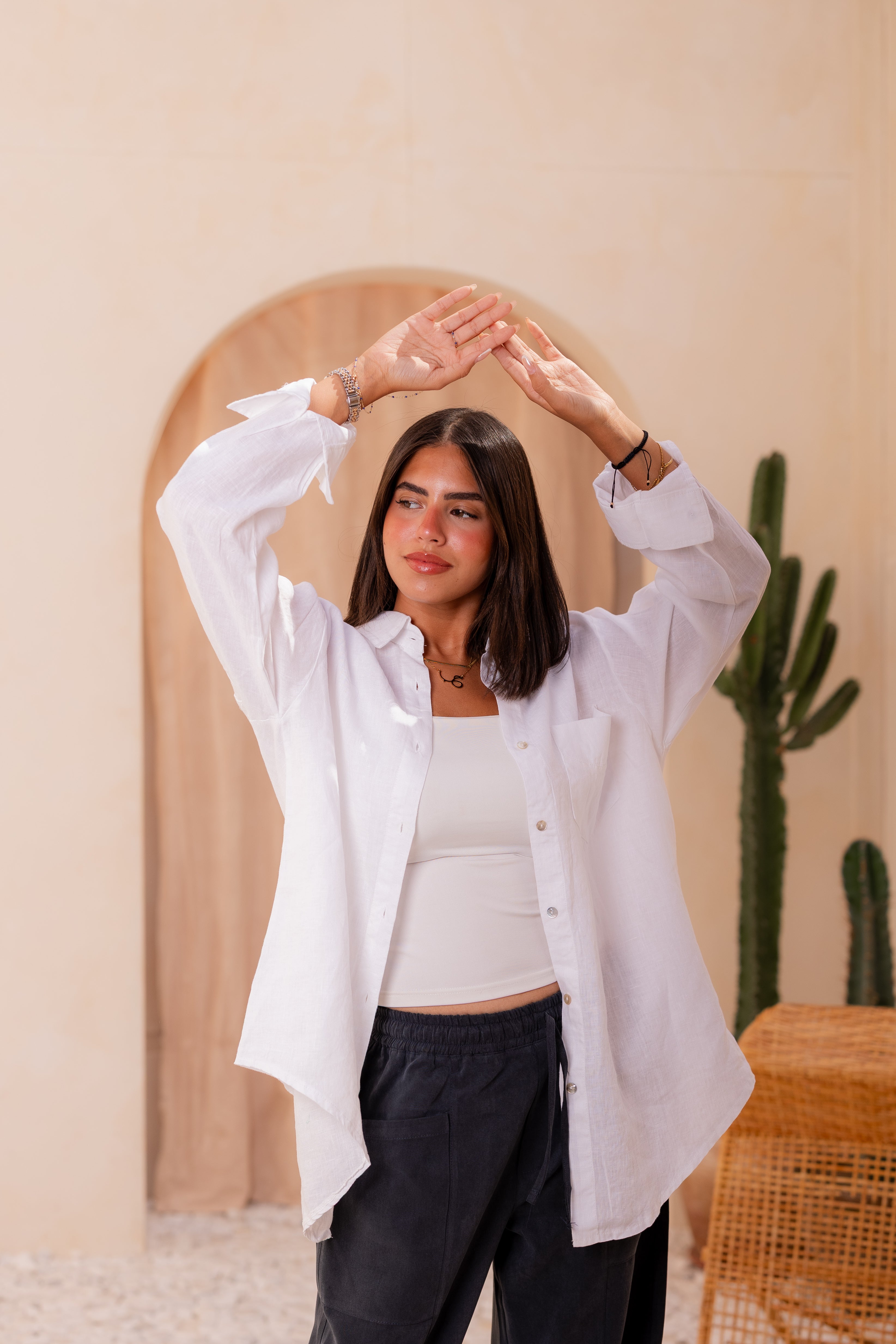 Pure linen shirt in off white