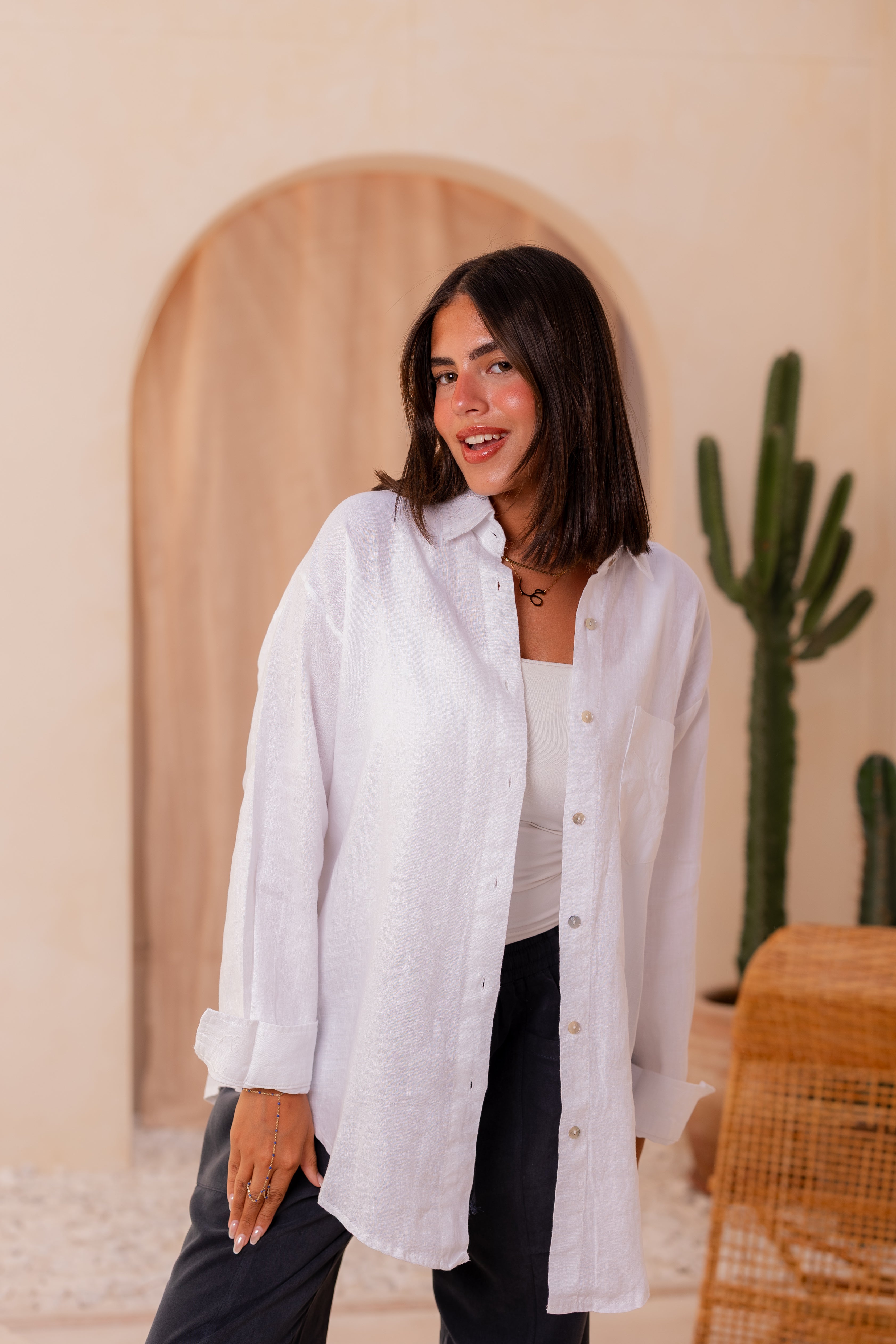 Pure linen shirt in off white