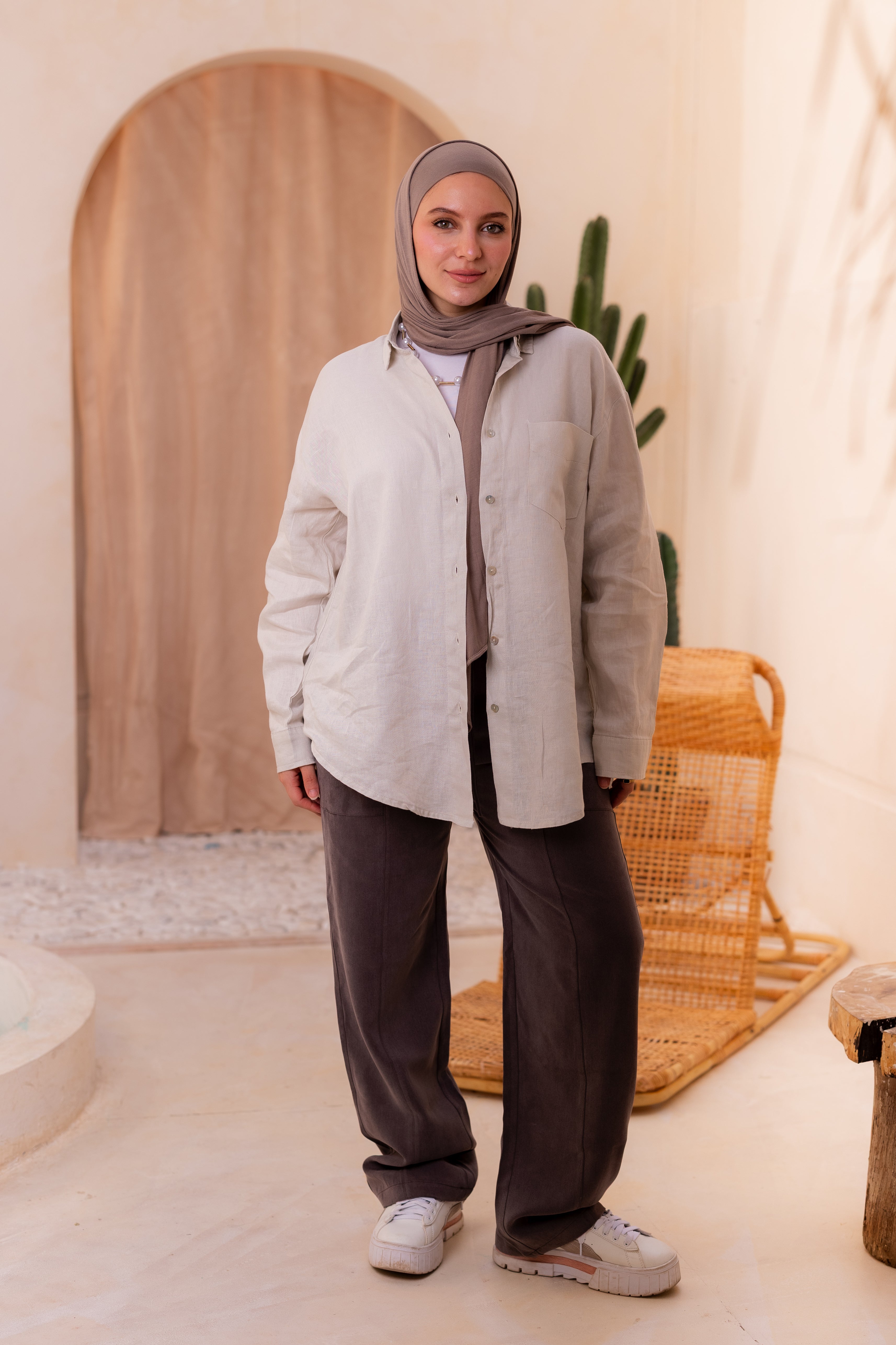 Pure linen shirt in beige
