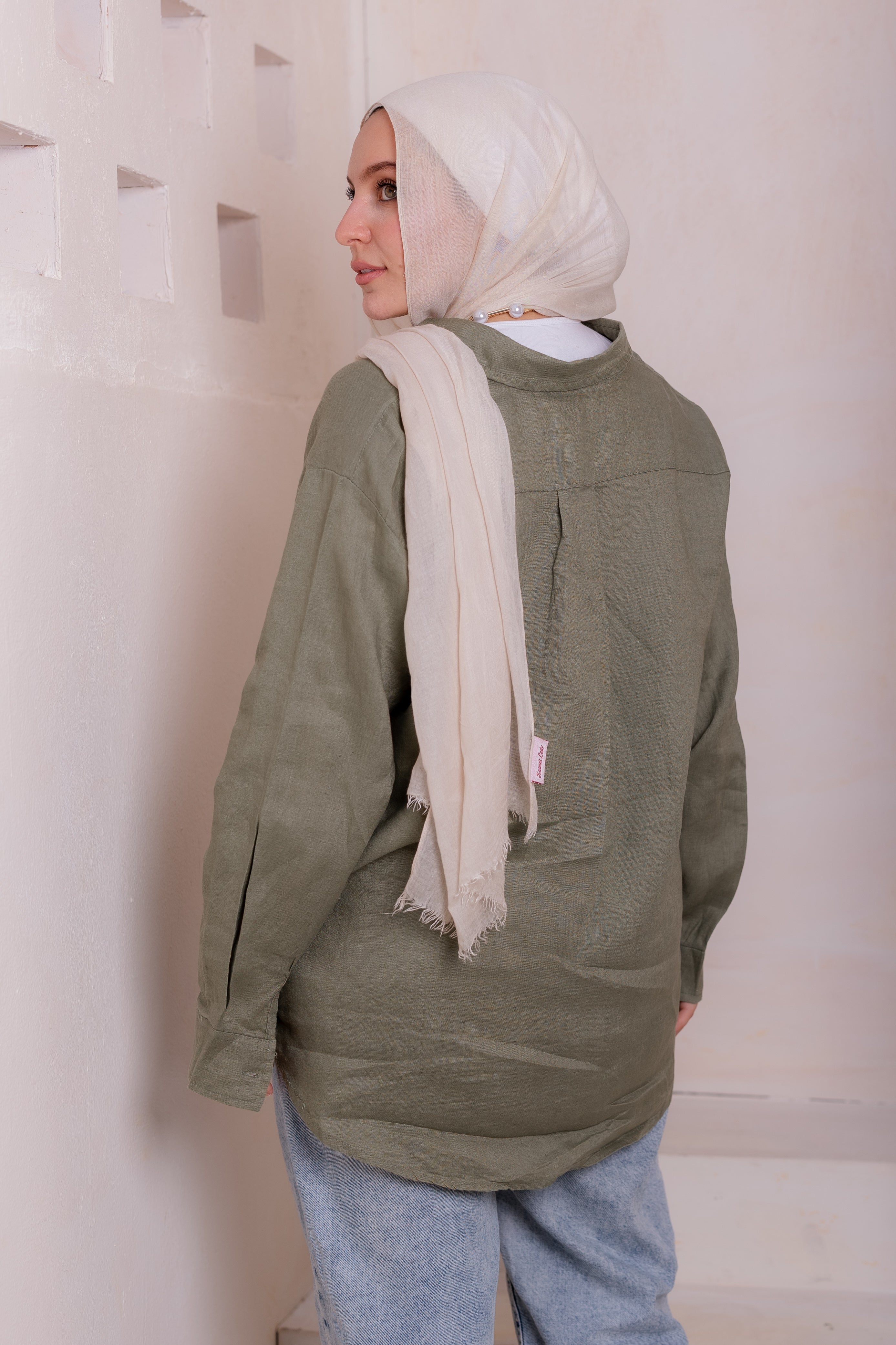 Pure linen shirt in olive green
