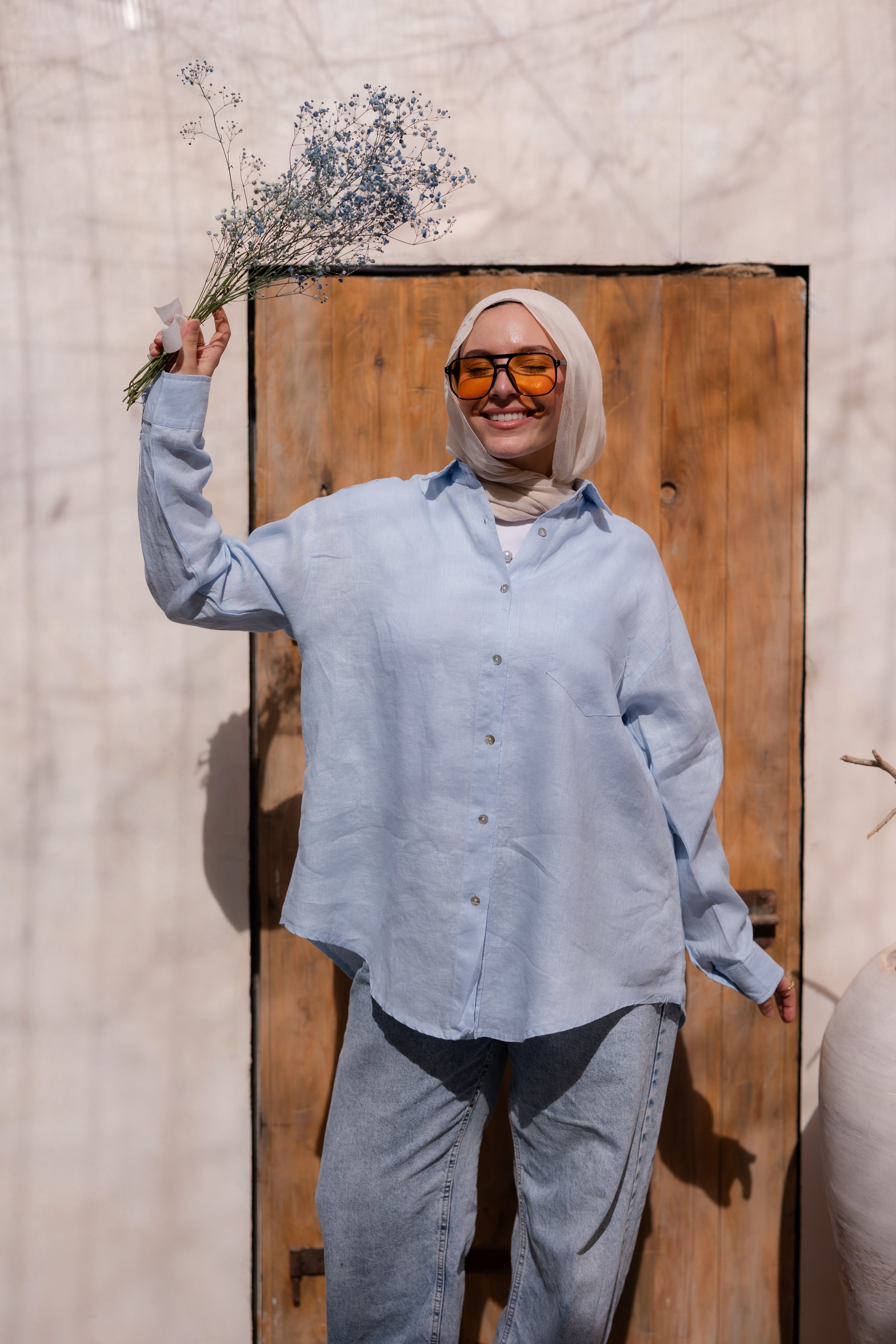 Pure linen shirt in baby blue