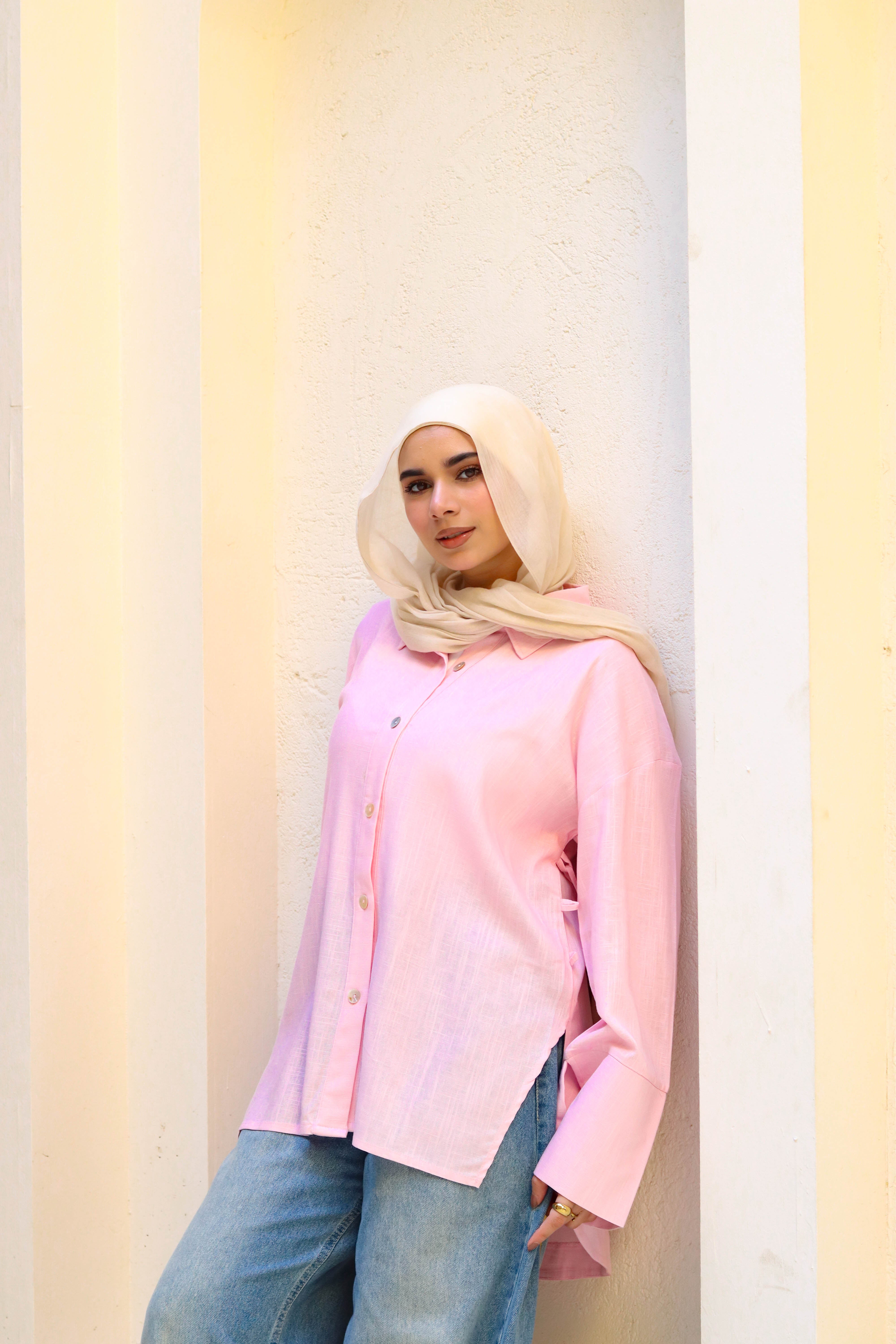 Serenity Tie Shirt In Powder Pink