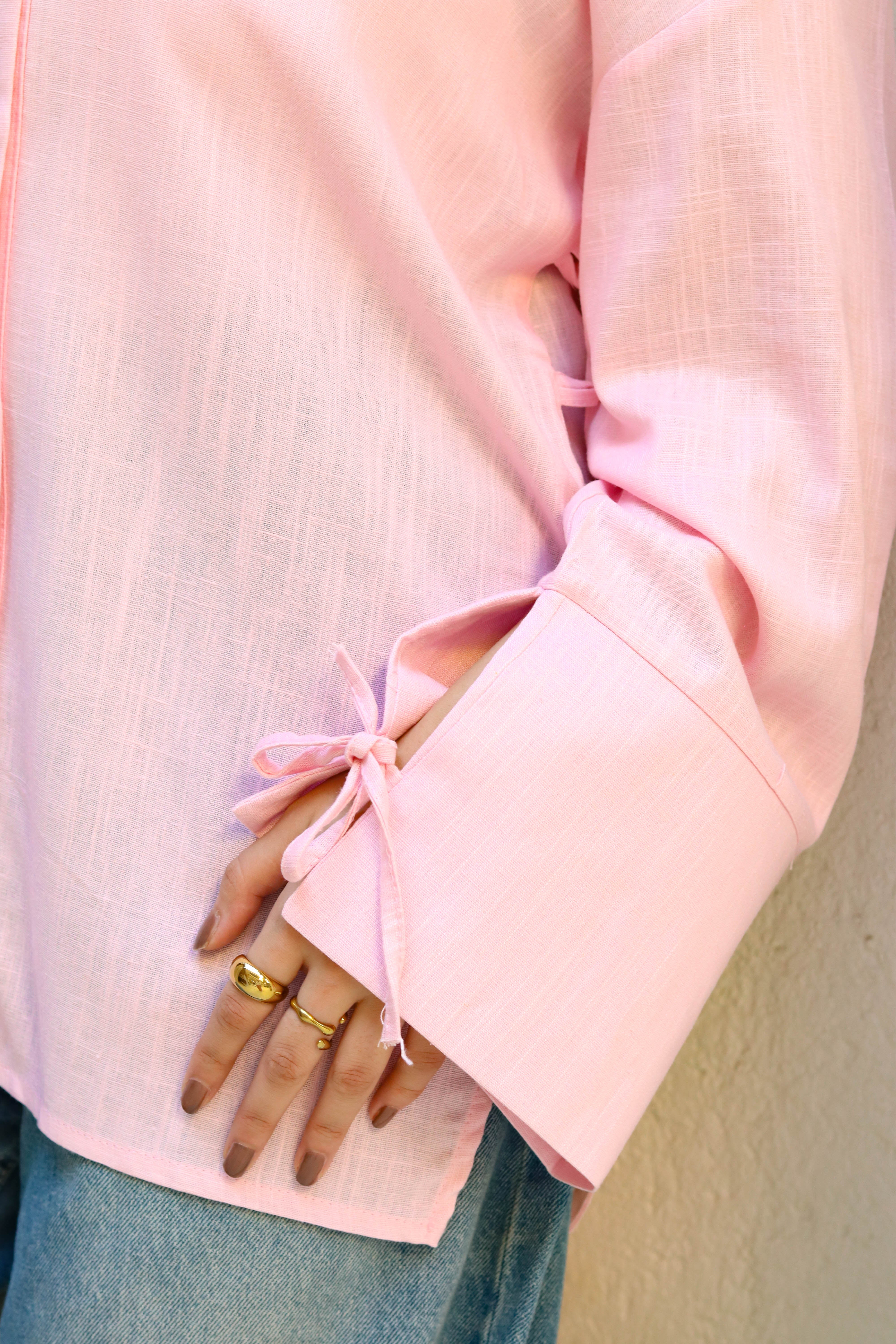 Serenity Tie Shirt In Powder Pink