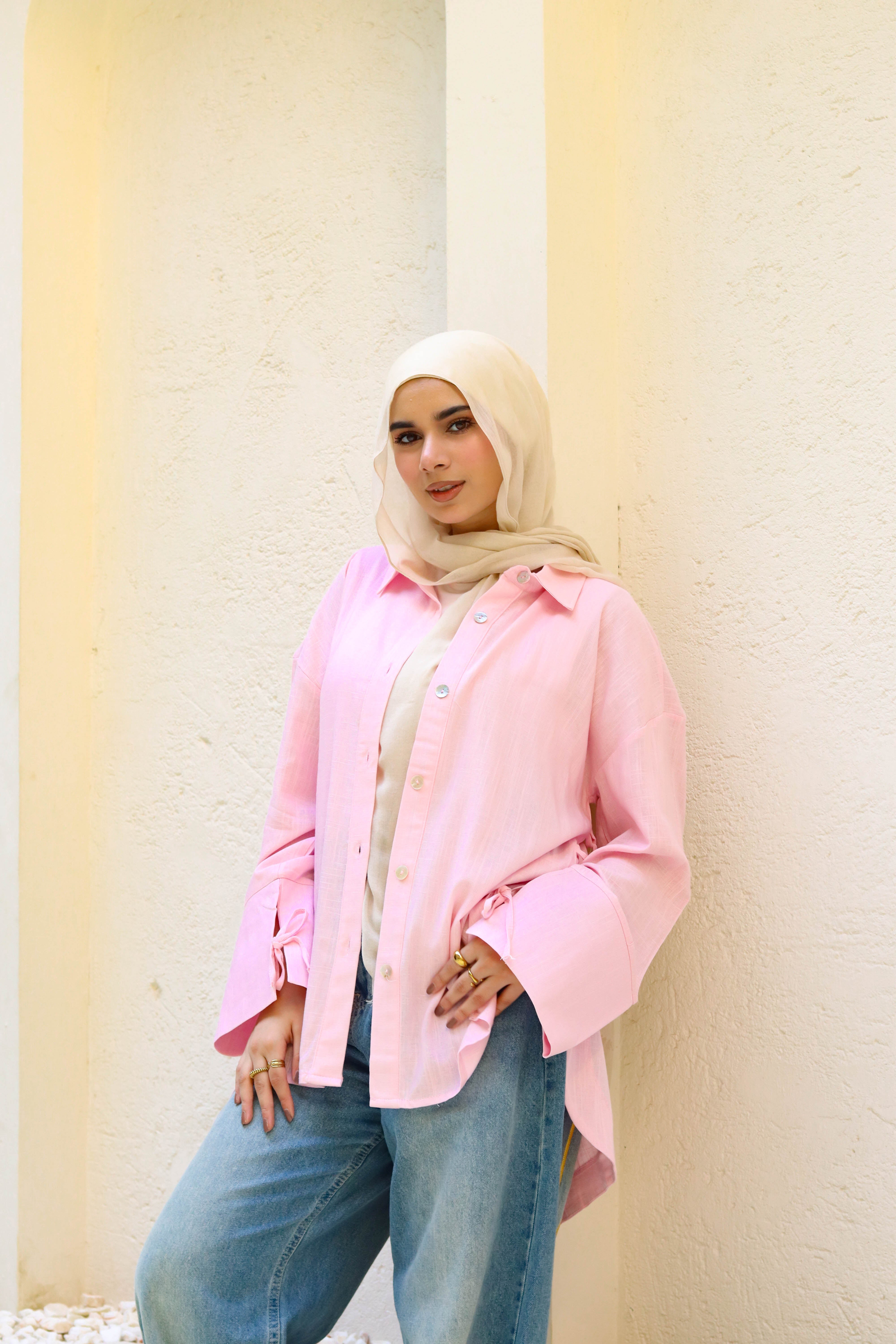 Serenity Tie Shirt In Powder Pink
