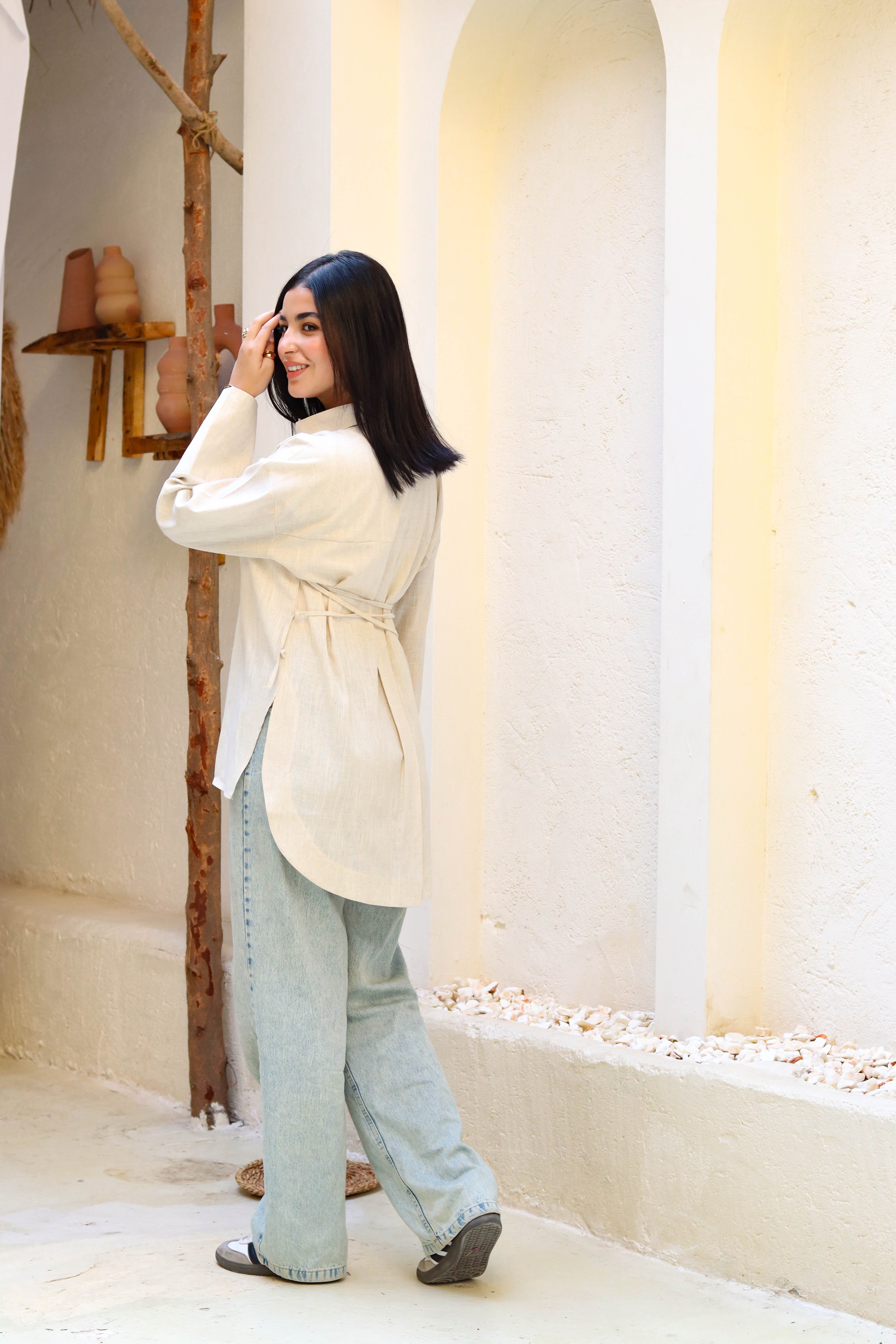Serenity Tie Shirt In Beige