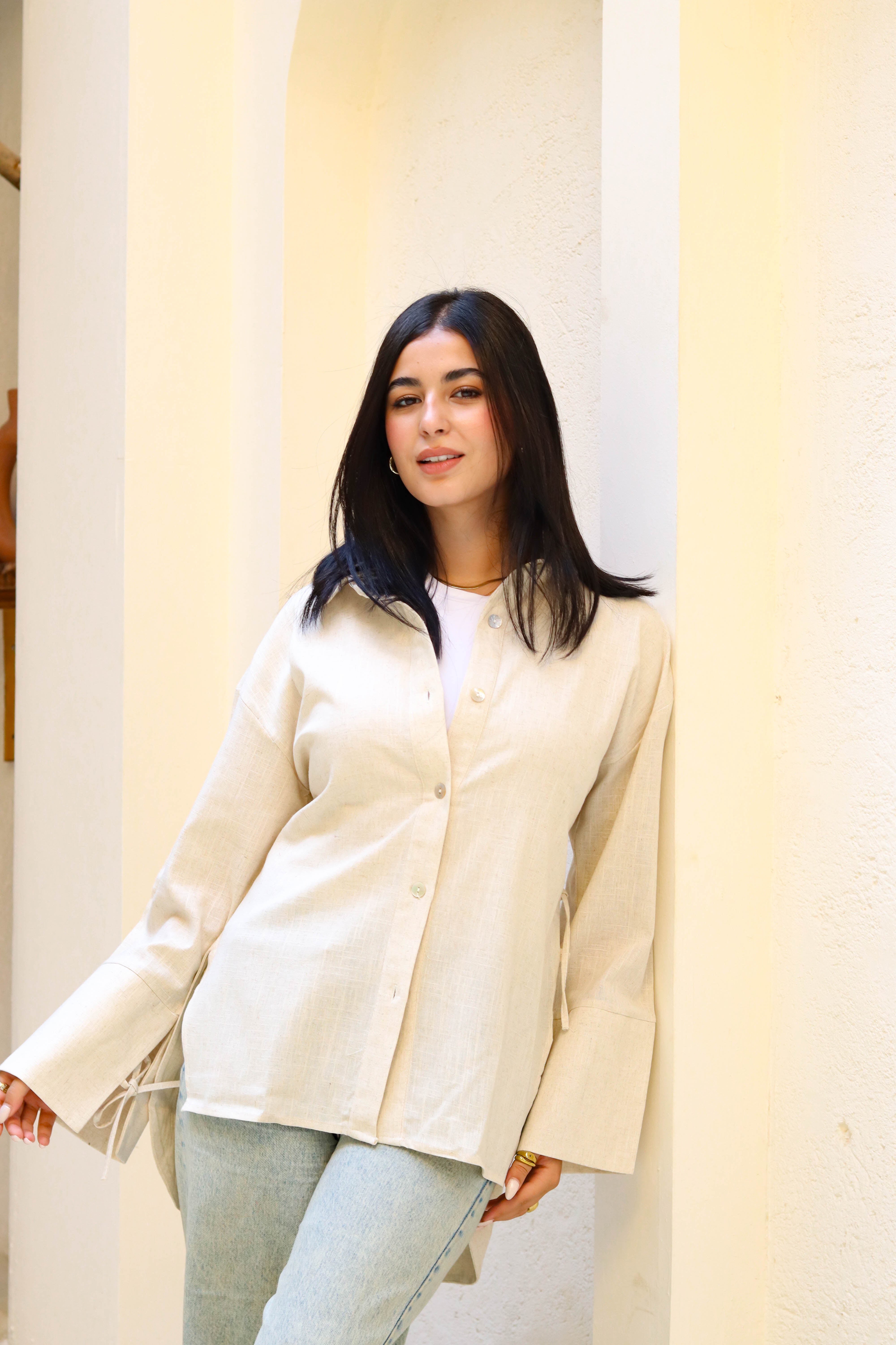 Serenity Tie Shirt In Beige