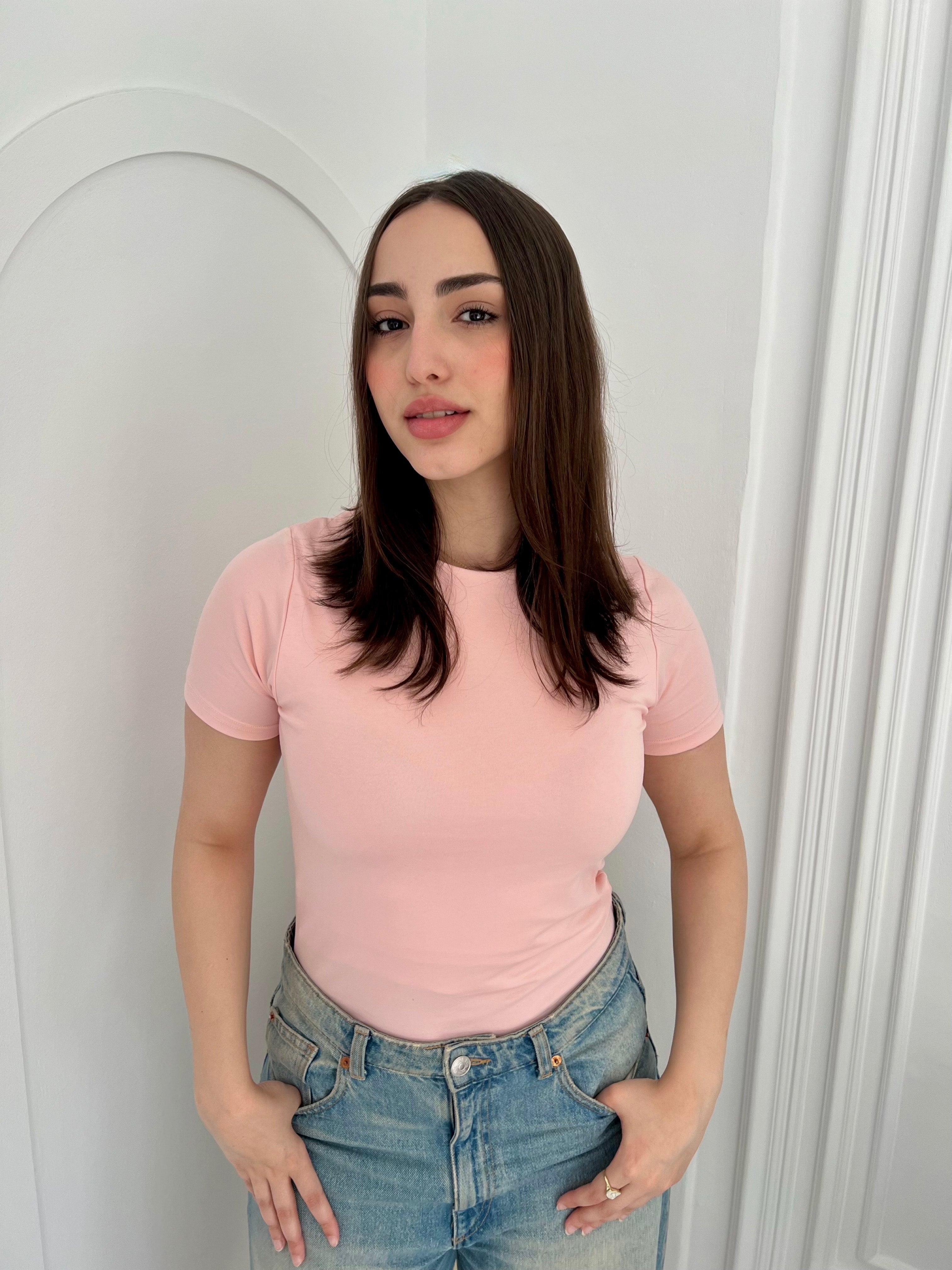 Half Sleeve Basic In Baby Pink