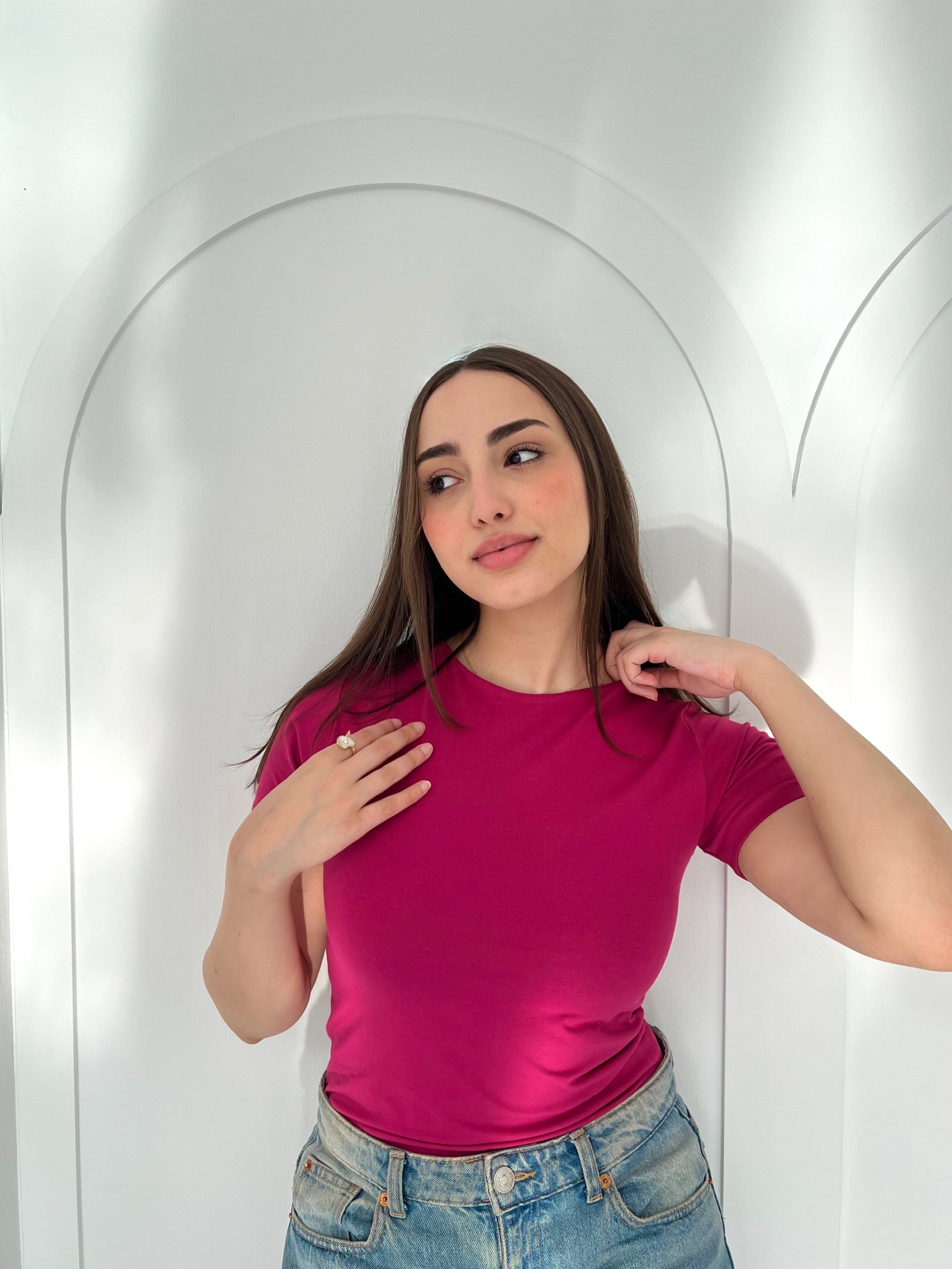 Half Sleeve Basic In Fuchsia