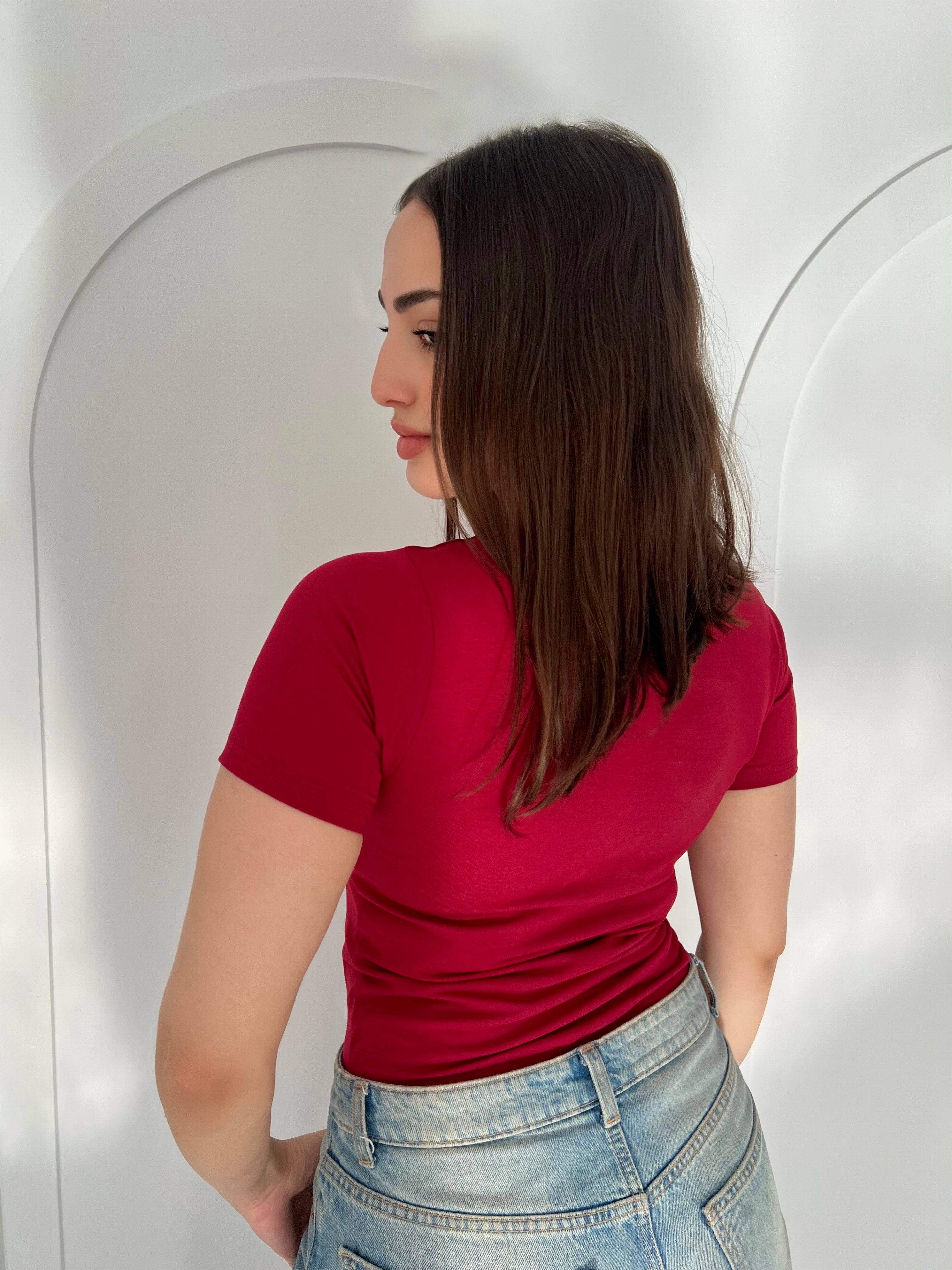 Half Sleeve Basic In Burgundy