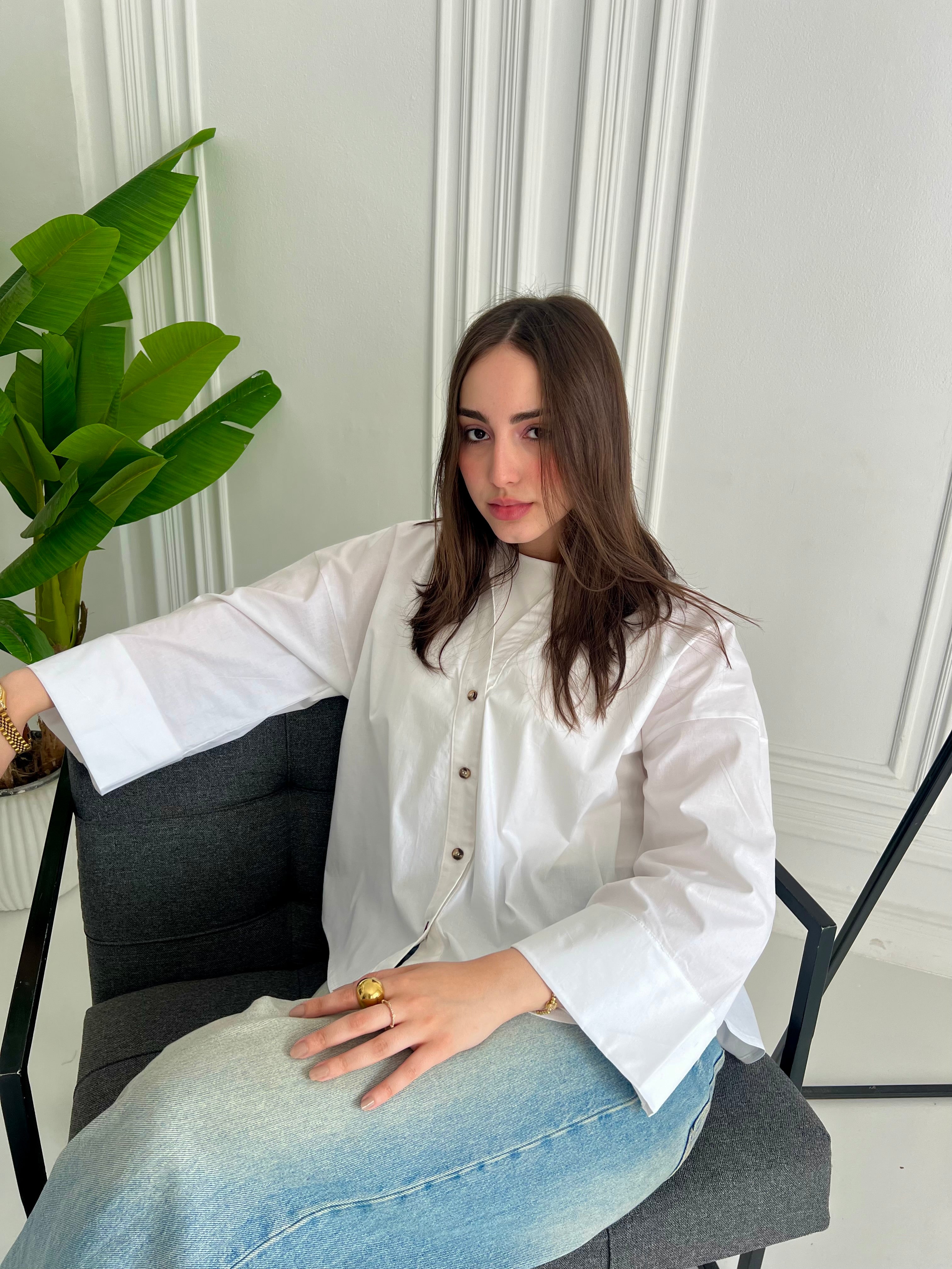 Cotton poplin white shirt