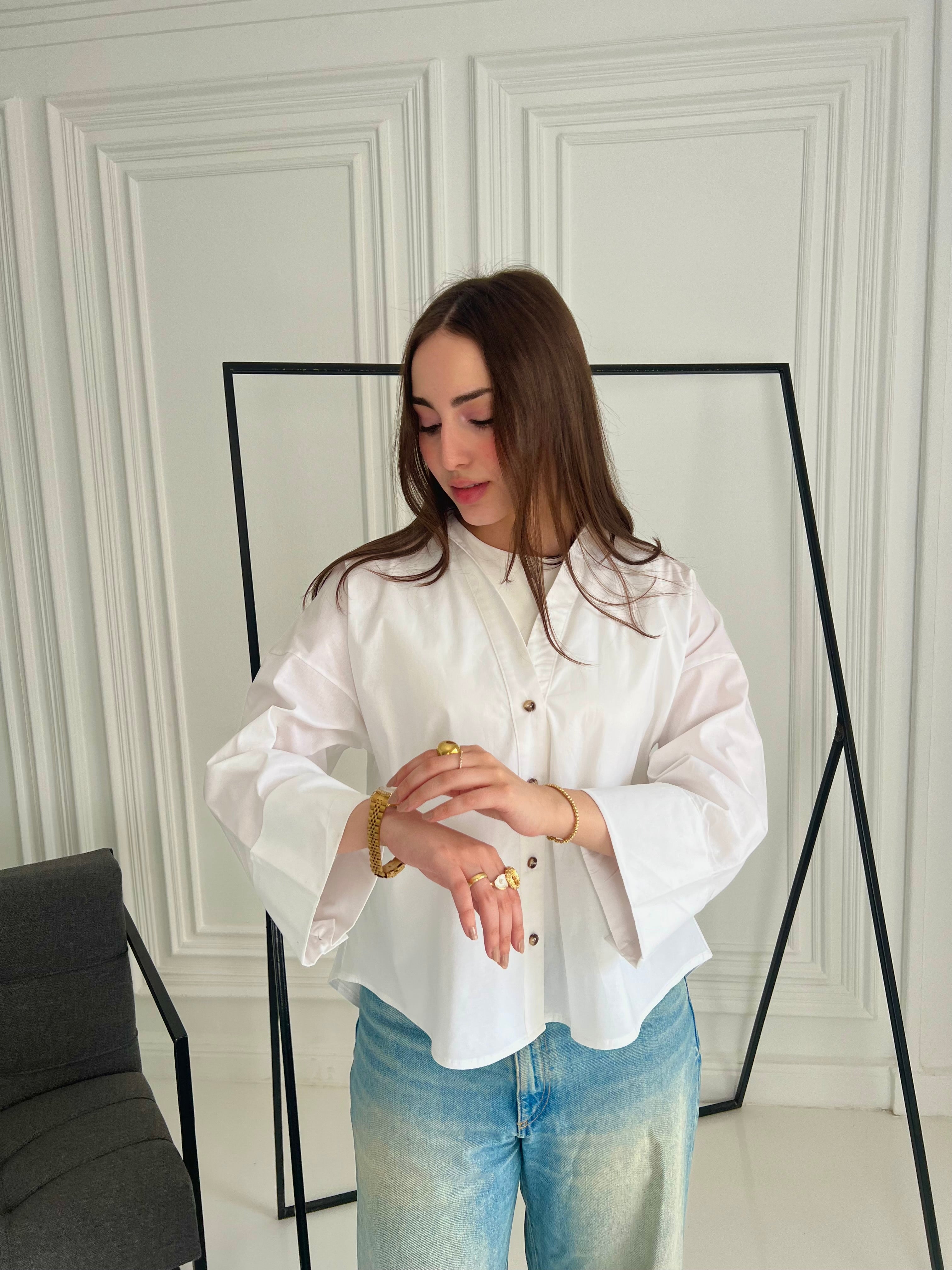 Cotton poplin white shirt